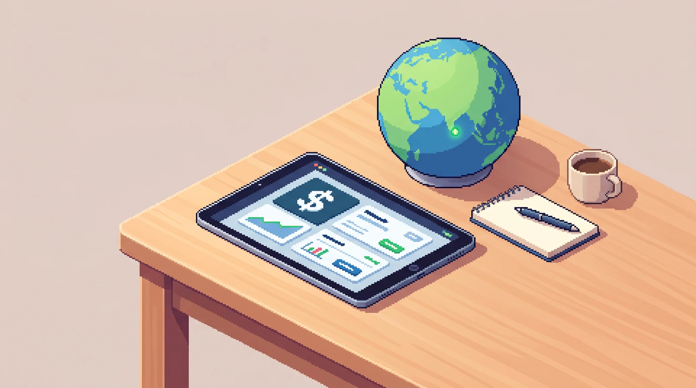 Digital illustration for article section "The Business Model" in "Maash funding claim unverified amid security questions" - A clean and minimalist isometric pixel art illustration representing a digital-dollar virtual bank a...