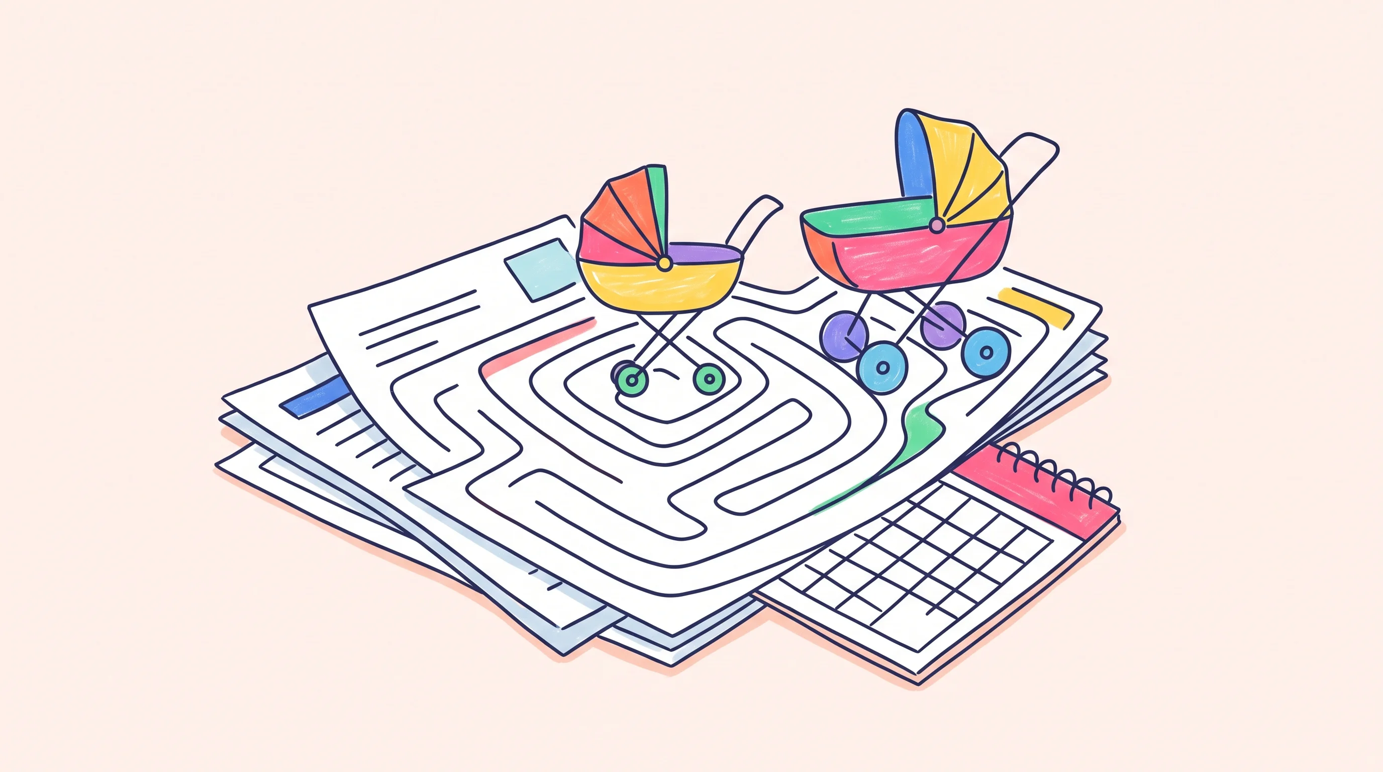 Digital illustration for article section "Content Section 2" in "LEIA Health builds AI parental leave platform for employers" - A conceptual, minimalist illustration representing the complex regulatory minefield of parental leav...