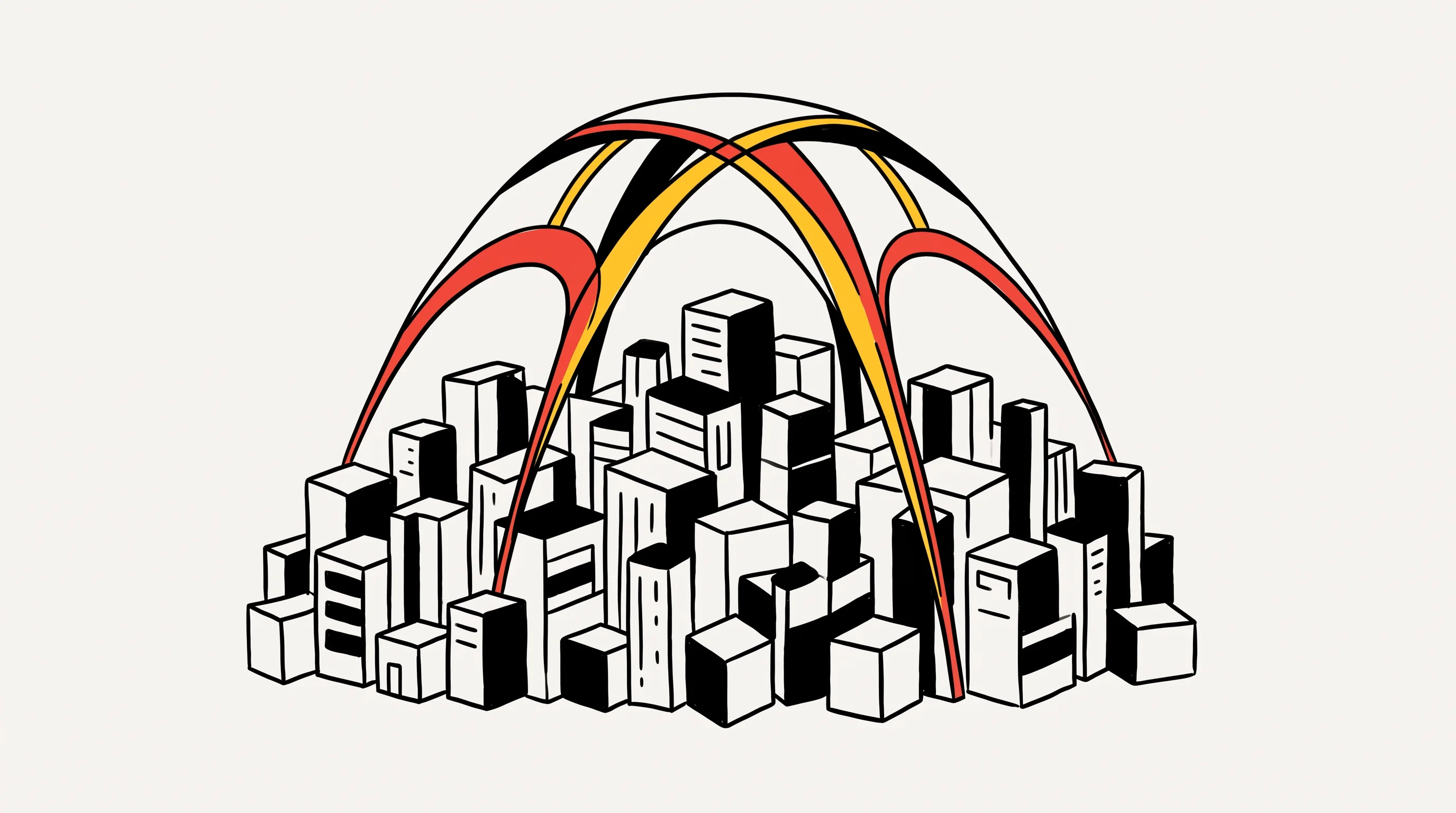 Digital illustration for article section "Content Section 2" in "Agentrys raises $24.5M to build AI agents for chip design" - A conceptual illustration of a crowded competitive landscape, featuring a dense, tightly packed clus...