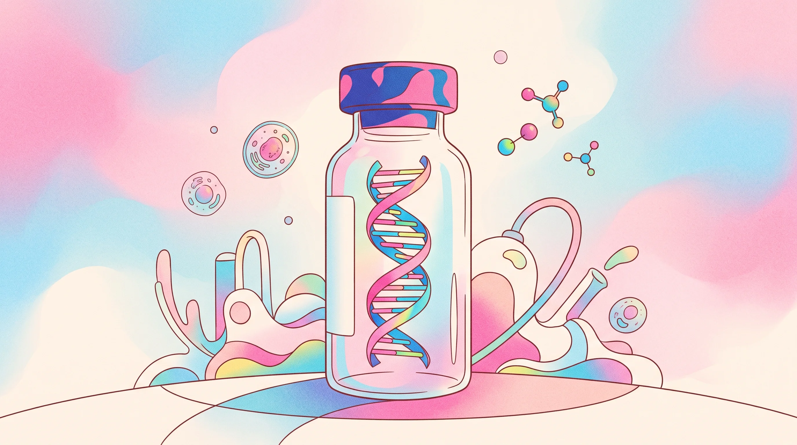 Digital illustration for article section "Content Section 5" in "Gamgee raises $4M to scale AI-powered cancer vaccines for dogs" - A conceptual, stylized illustration representing personalized cancer vaccines and advanced clinical ...