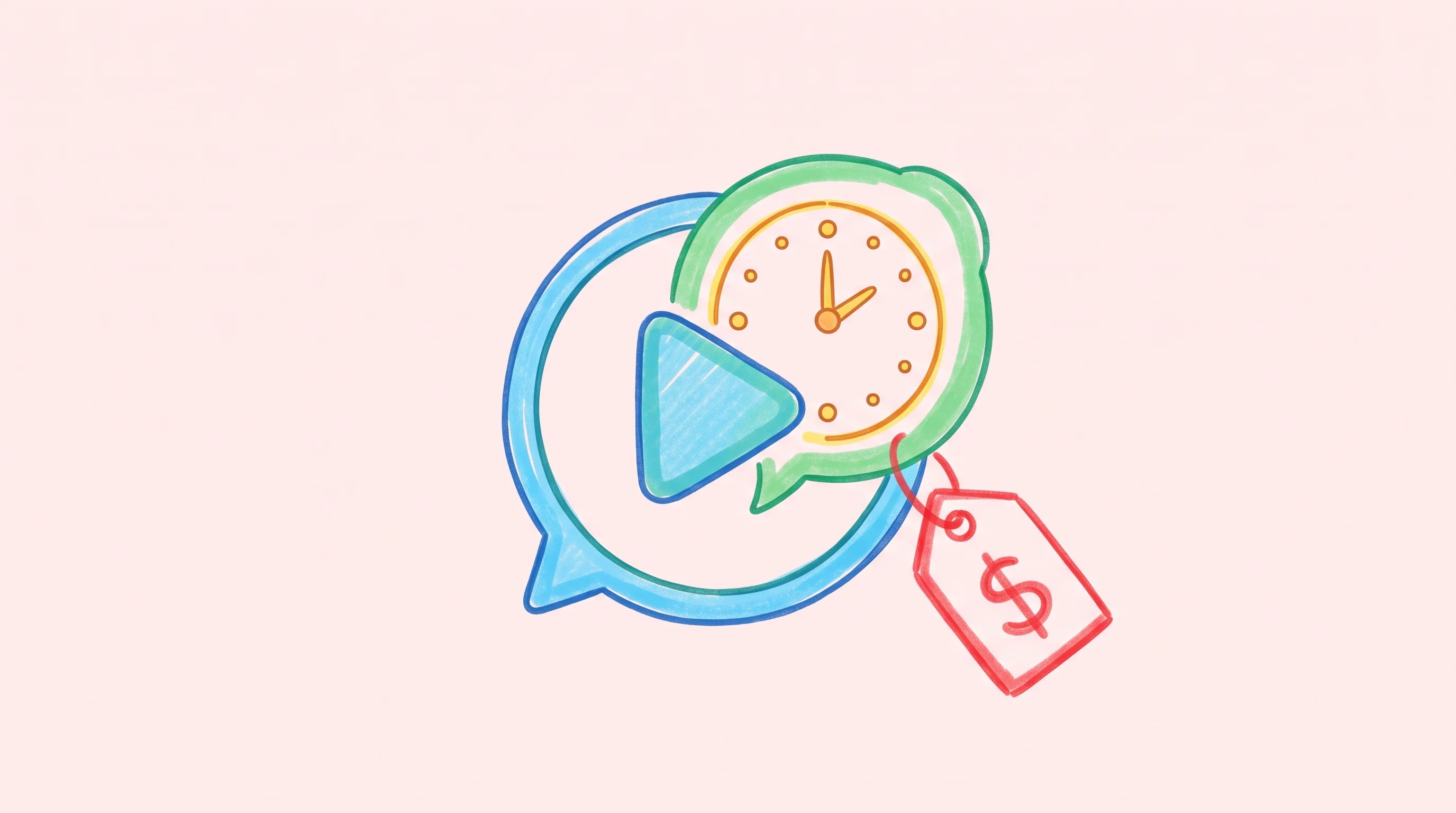 Digital illustration for article section "Content Section 2" in "Familiar launches AI dubbing that works in real time" - A clean, minimalist conceptual illustration representing video dubbing and per-minute pricing, featu...