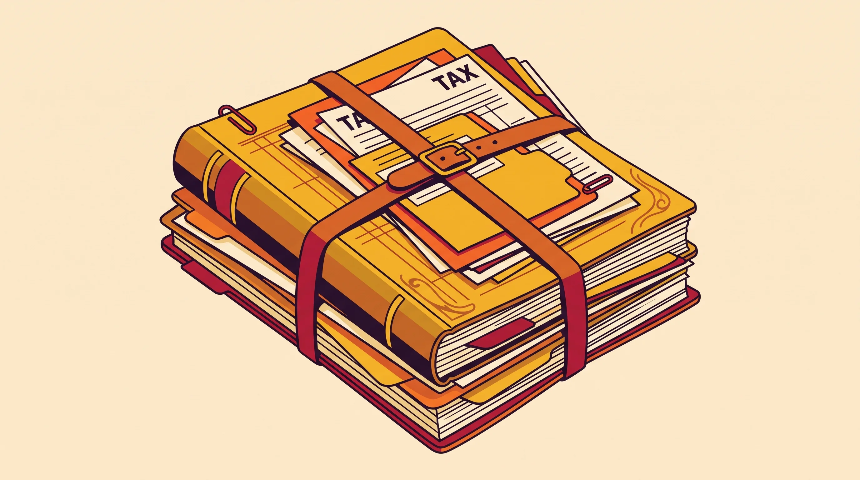 Digital illustration for article section "What Already Exists" in "Luca IQ launches API-first tax engine for CPAs and fintechs" - A clean, conceptual illustration of a large, classic accounting ledger heavily layered with separate...