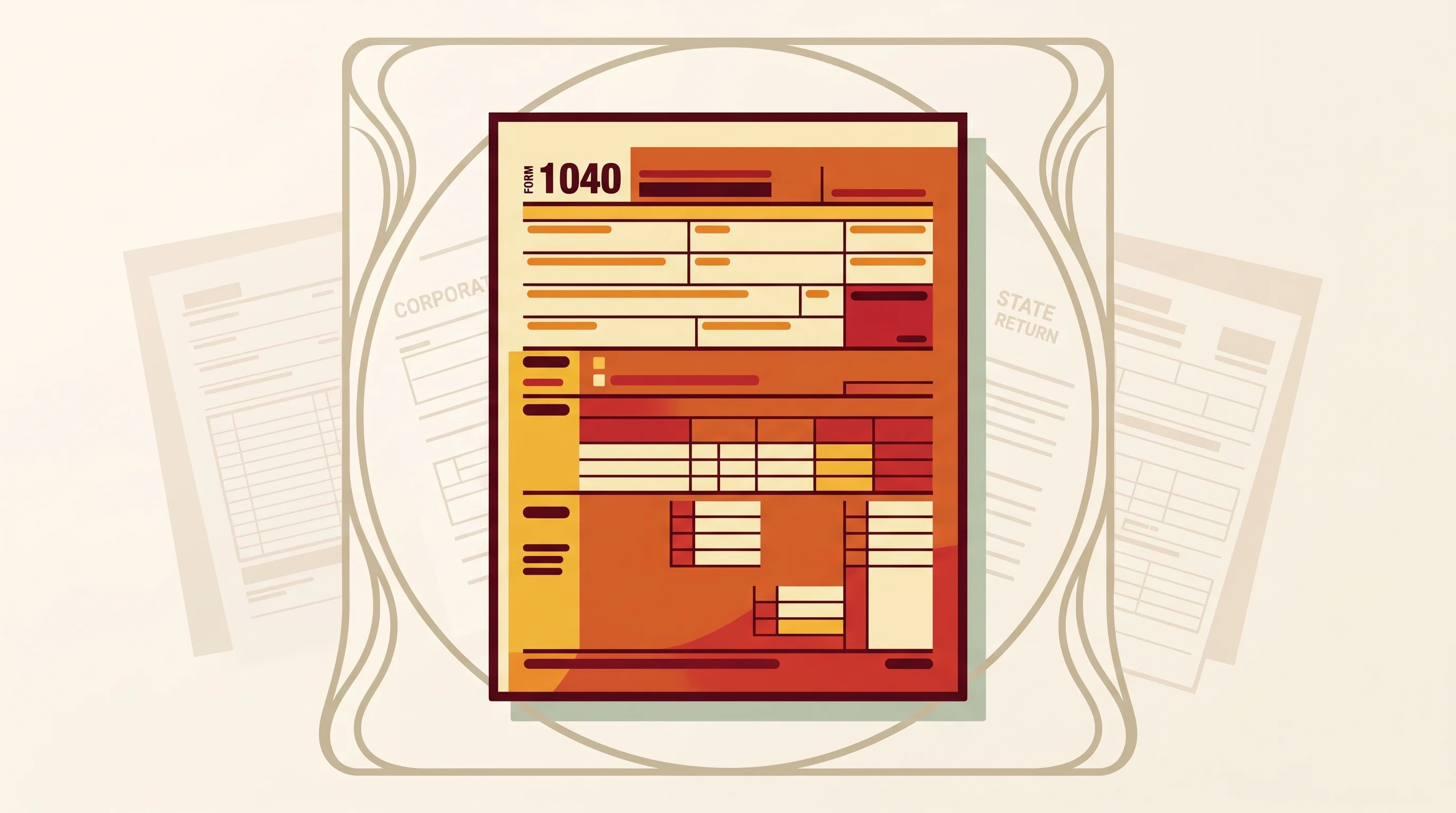 Digital illustration for article section "Limitations at Launch" in "Luca IQ launches API-first tax engine for CPAs and fintechs" - A minimalist, conceptual illustration of a single official tax document representing Form 1040 takin...