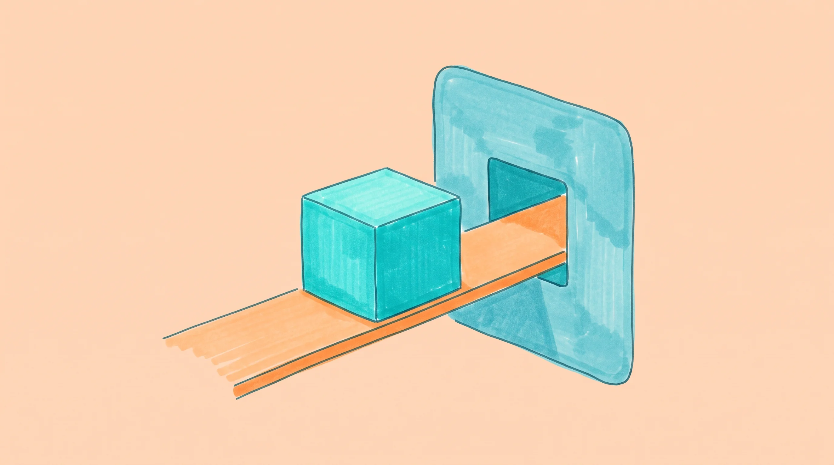 Digital illustration for article section "Content Section 4" in "Context.dev launches API to give AI agents real-time web data" - A minimalist, conceptual illustration of a single, perfectly formed geometric cube smoothly sliding ...