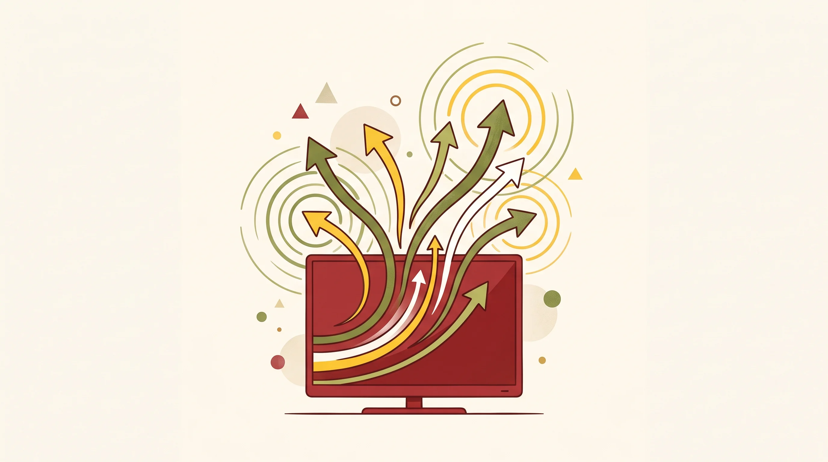 Digital illustration for article section "Traction in a Crowded Market" in "MOCHI.TV launches vertical anime shorts for mobile Gen Z viewers" - A minimalist illustration of a stylized, modern television screen acting as a central focal point, e...