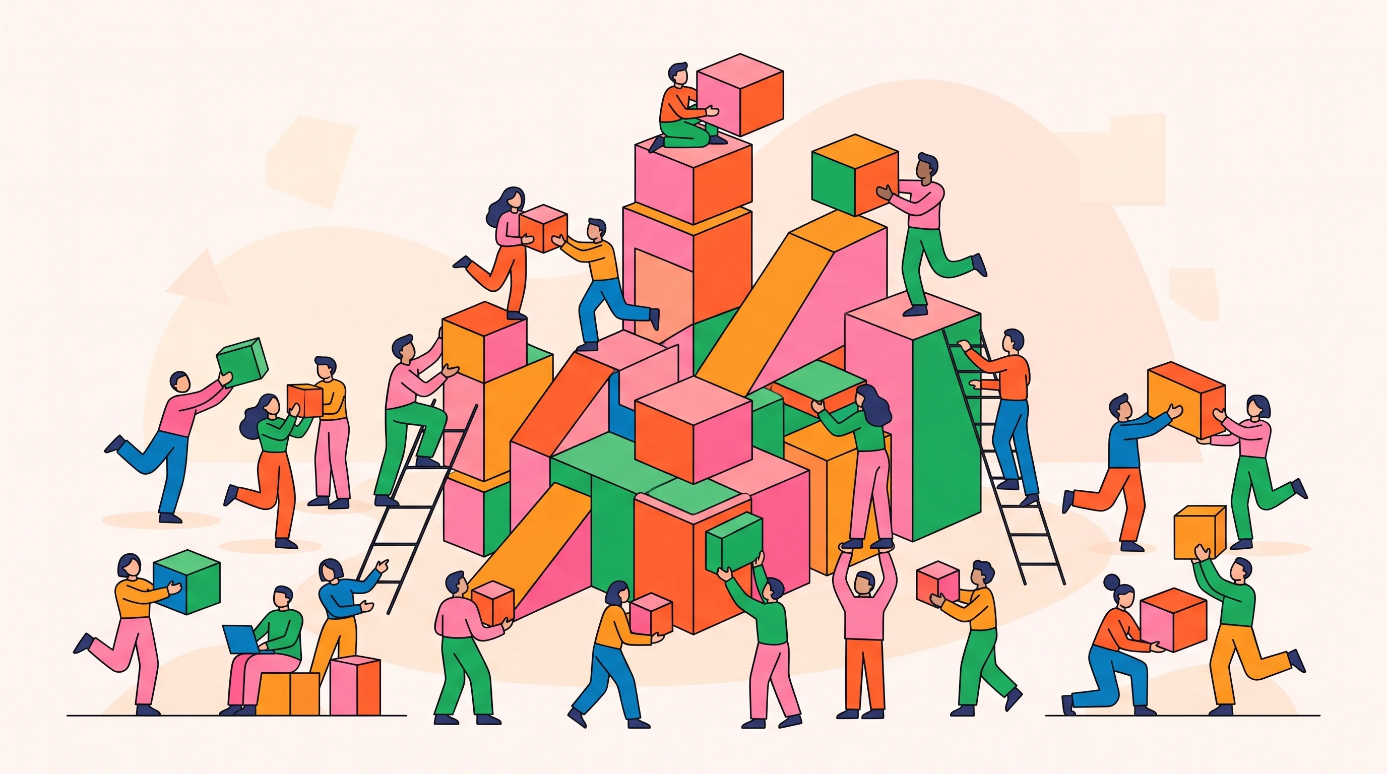 Digital illustration for article section "Content Section 2" in "Bevel raises $10M Series A for AI-powered health coaching" - A vibrant geometric illustration representing startup growth and product development, featuring a la...