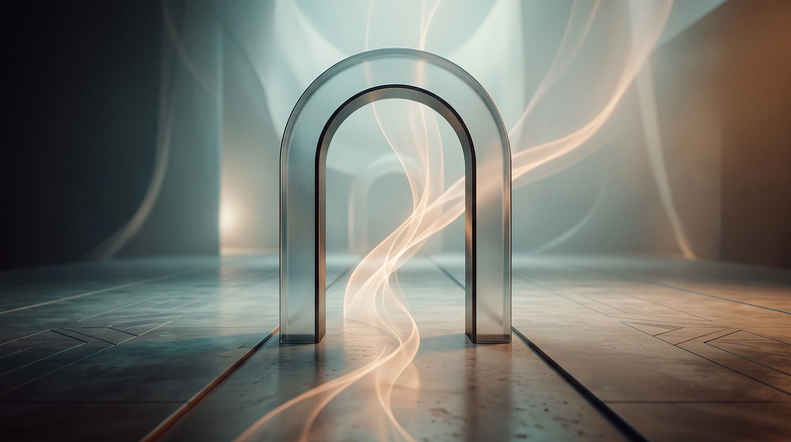 Digital illustration for article section "Content Section 5" in "Understudy Labs launches AI inference cloud cutting costs 80%" - A clean, minimal, and conceptual composition featuring a sleek, semi-transparent monolithic archway ...