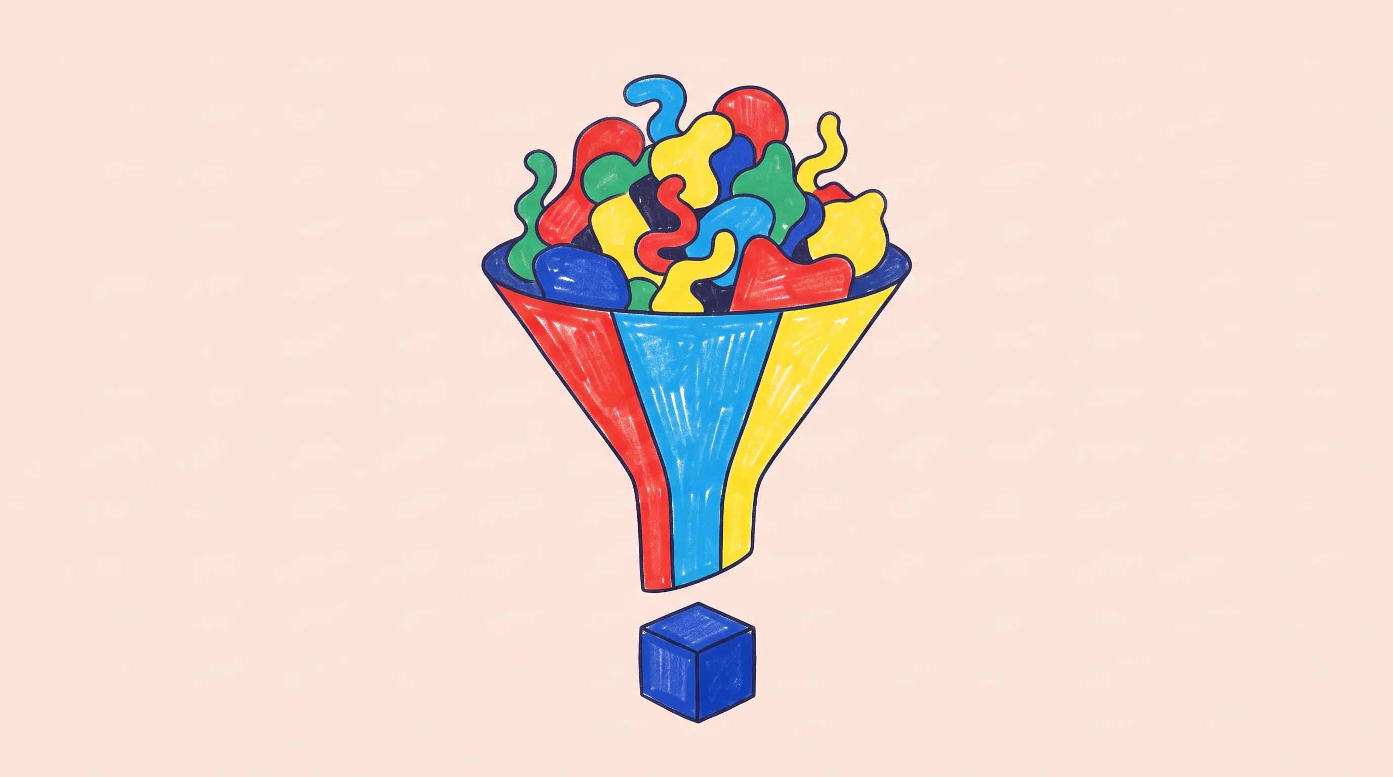 Digital illustration for article section "Model Providers Fight Back" in "Codag launches tool compression to cut AI agent costs 30%" - A conceptual, minimal illustration of a large, vibrant funnel transforming a chaotic jumble of bulky...