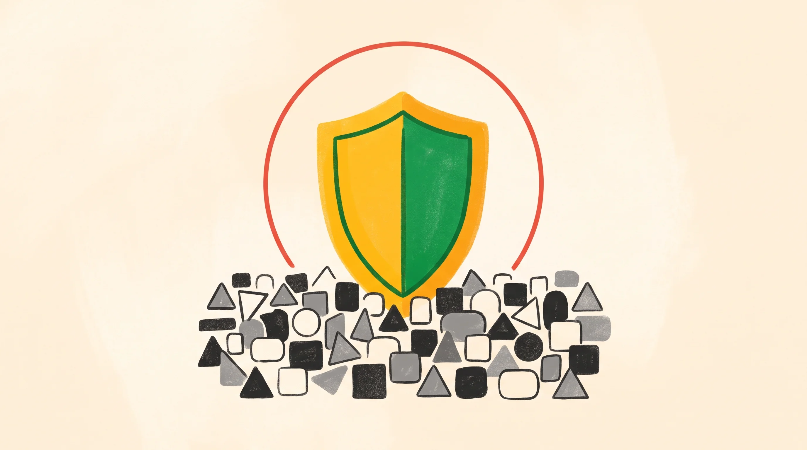 Digital illustration for article section "Content Section 4" in "Nebula Security launches VEGA from world's #1 hacking team" - A minimalist illustration of a single, bold yellow and green security shield standing out brilliantl...