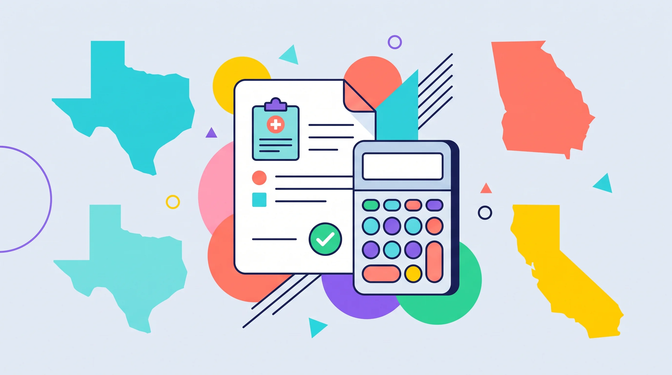 Digital illustration for article section "Content Section 6" in "Insurf launches AI to save employers $5,000 per employee" - A minimalist and modern flat illustration representing the computation of low-cost healthcare plans ...