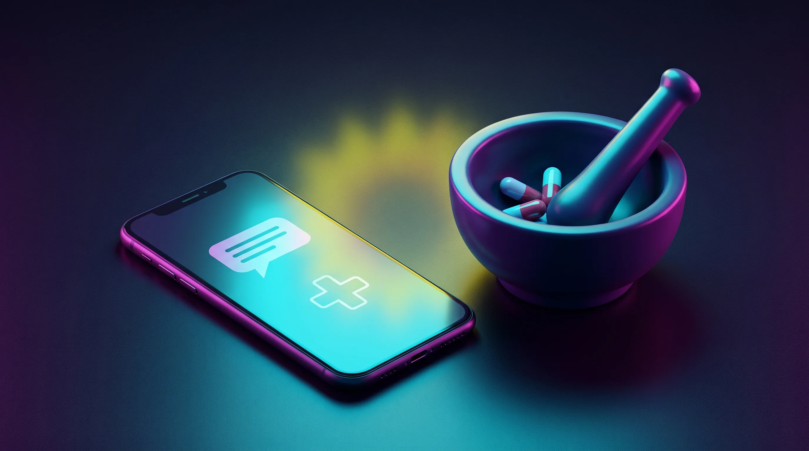 Digital illustration for article section "Content Section 2" in "Sunflower Clinic launches AI addiction care for 37,500 waitlist" - A minimal and modern conceptual image representing telehealth and pharmacy compounding, featuring a ...