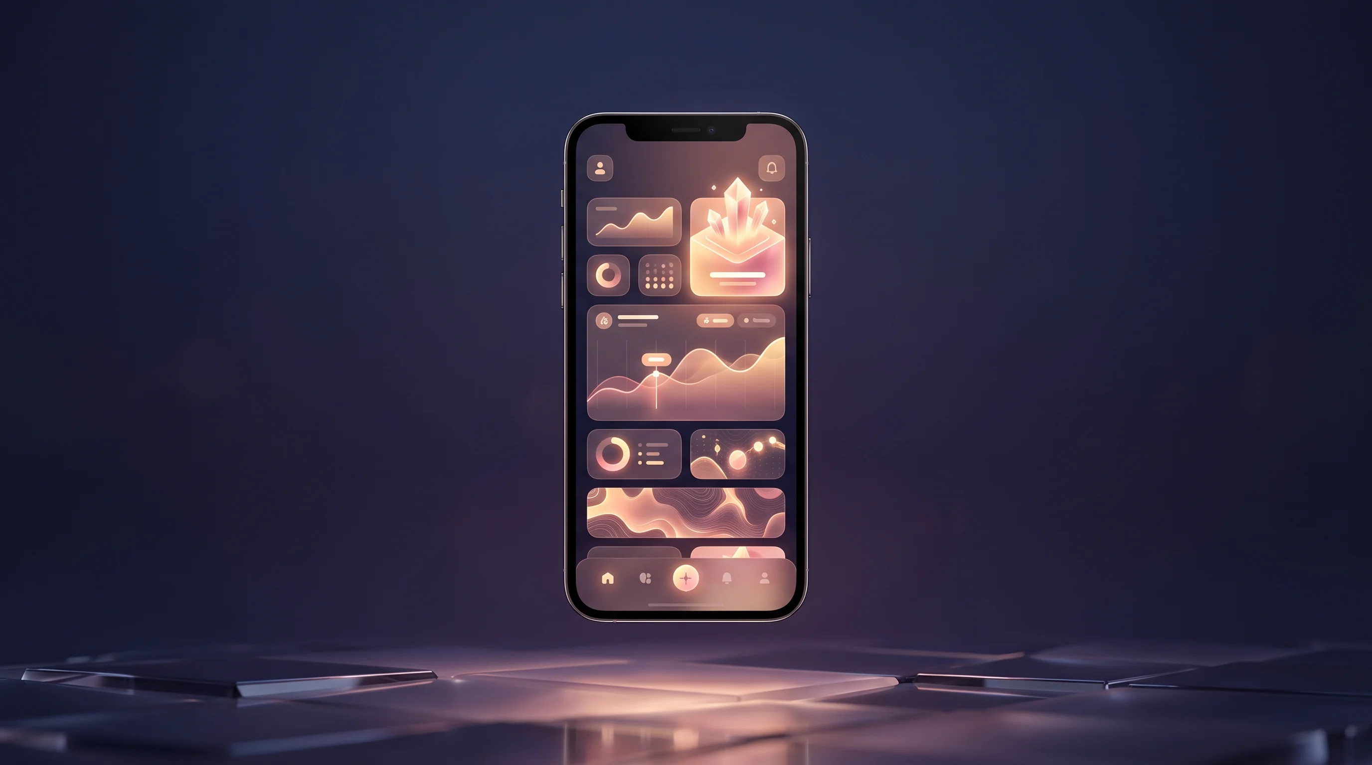 Digital illustration for article section "Content Section 2" in "Lumeria launches $199 skin scanner for at-home analysis" - A sleek, modern smartphone floating gently in the center of a clean, uncluttered composition, displa...