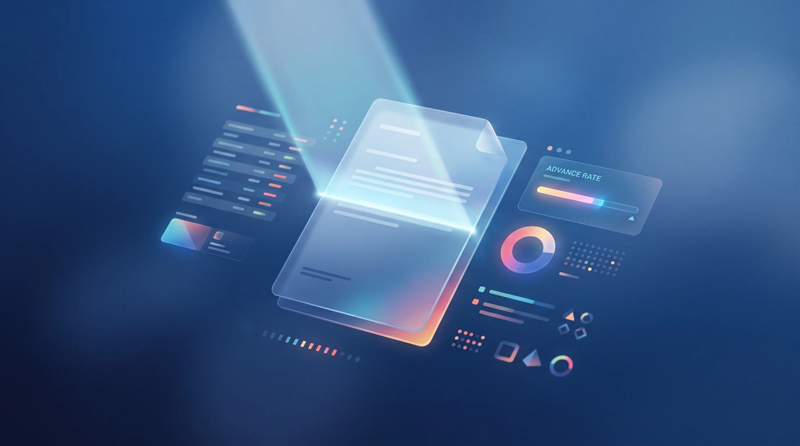 Digital illustration for article section "Content Section 2" in "Levocred launches AI agents processing $1Bn in credit ops" - A minimalist and conceptual visual representation of an automated financial platform verifying a mas...