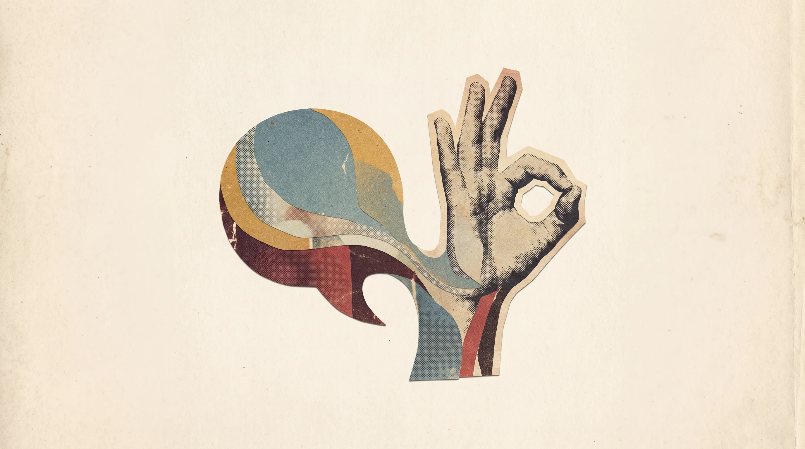 Digital illustration for article section "Content Section 3" in "Talksign launches marketplace for sign language AI datasets" - A conceptual, minimalist vintage collage representing a real-time speech-to-sign language translatio...