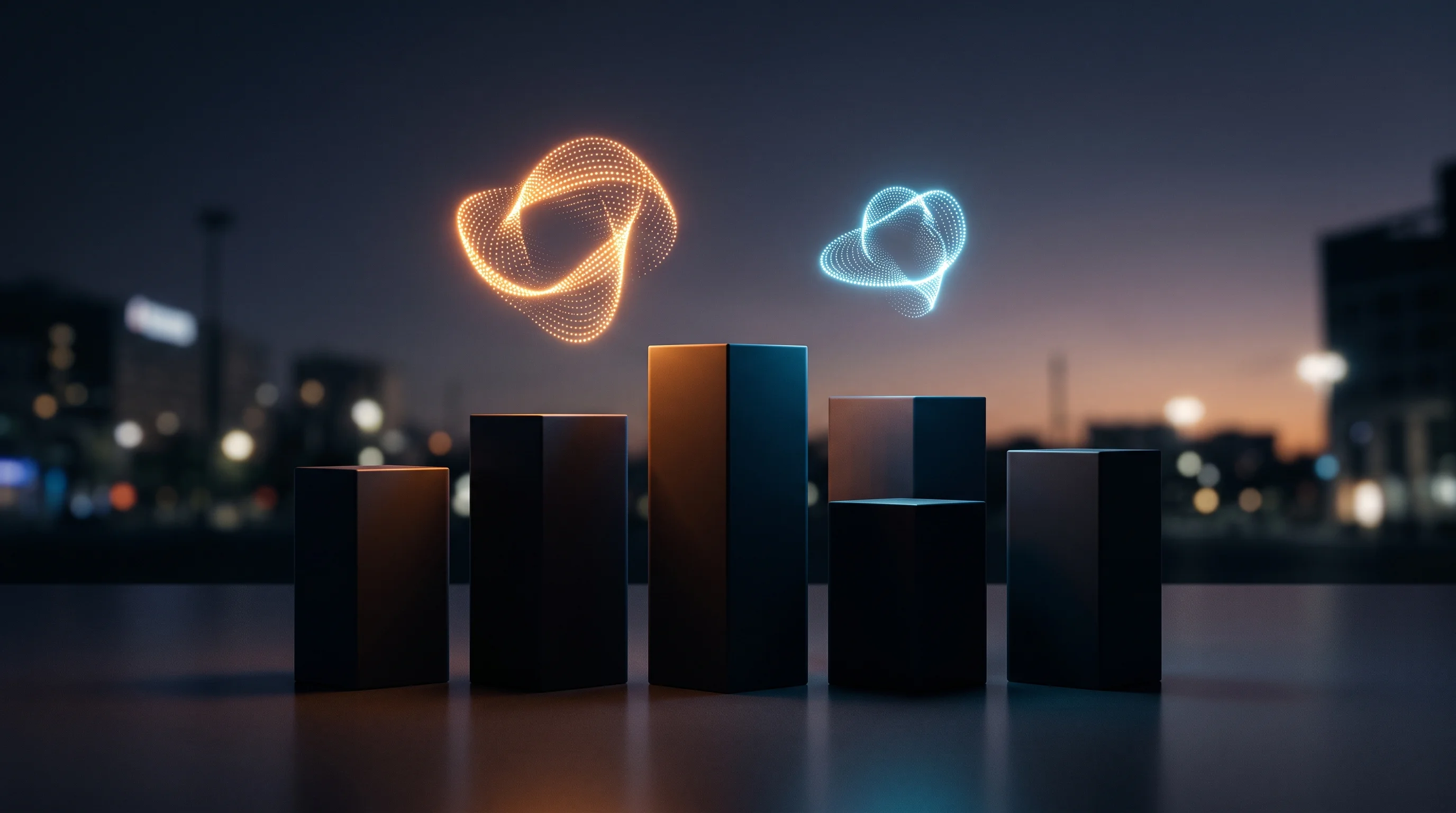 Digital illustration for article section "Competitive Landscape" in "Atlia launches AI property manager at 10% fee" - A conceptual and minimal representation of a competitive market landscape, featuring a clean composi...