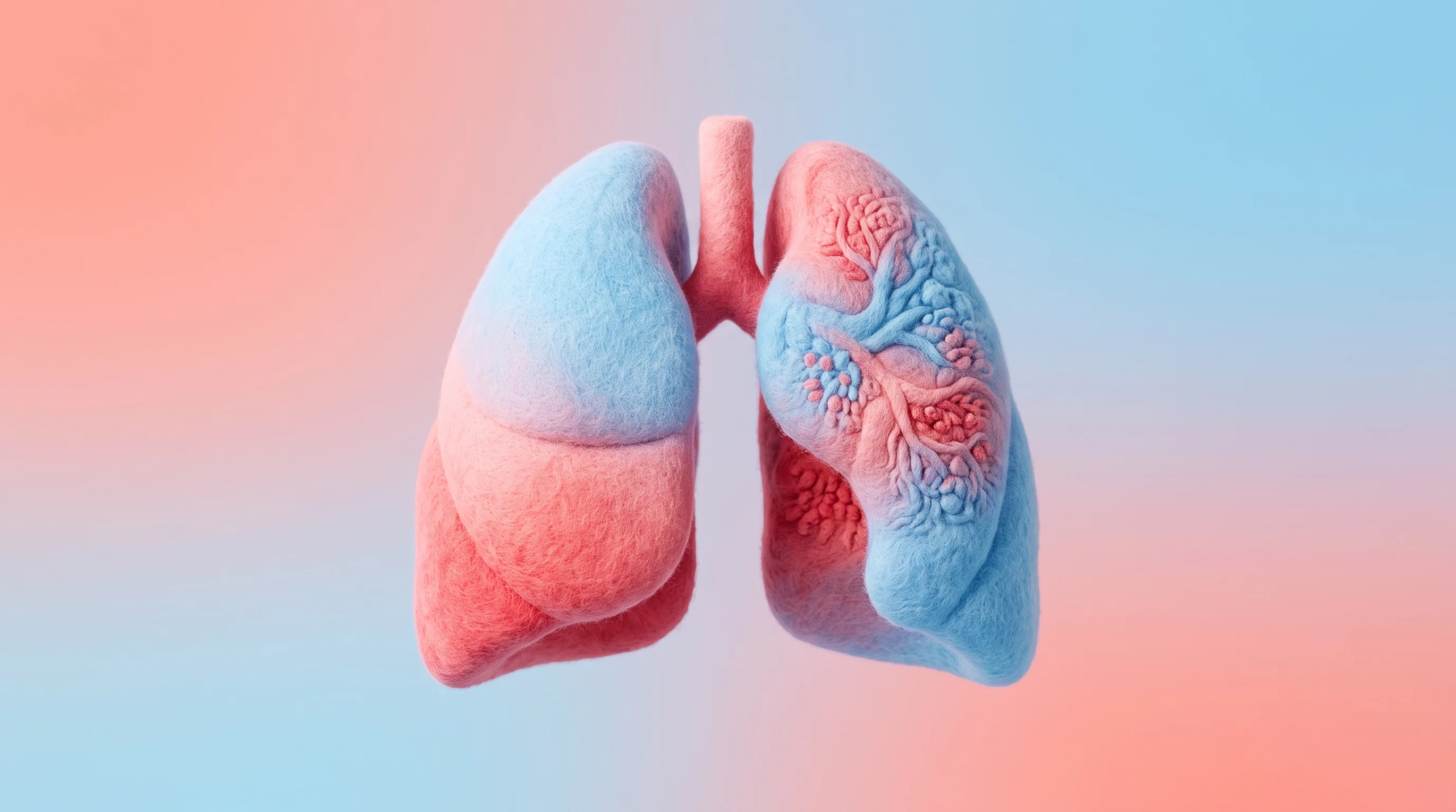 Digital illustration for article section "Content Section 3" in "Redx Pharma raises $36M to advance Crohn's disease drug" - A conceptual, modern 3D illustration of an abstract pair of human lungs representing respiratory hea...