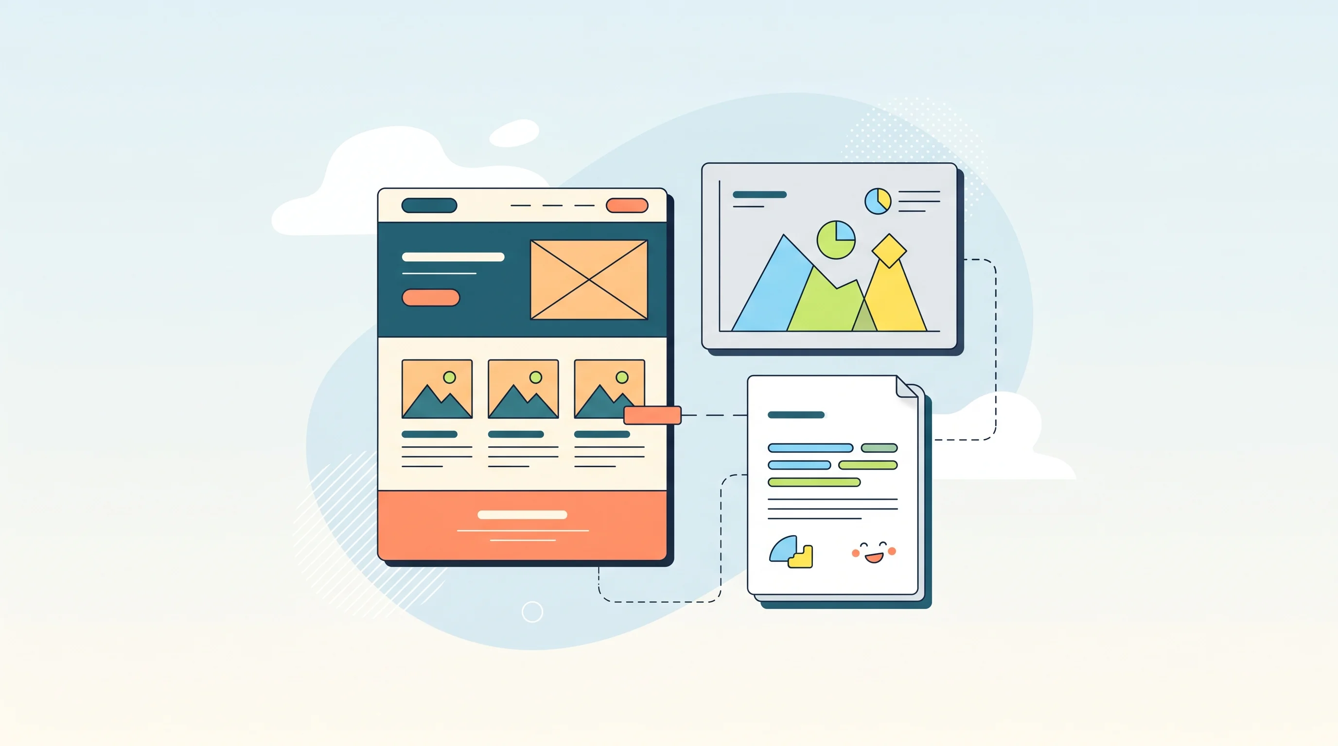 Digital illustration for article section "Content Section 4" in "Auto-Company launches 14 AI agents to build startups 24/7" - A clean, minimalist composition featuring a curated arrangement of stylized digital artifacts, inclu...