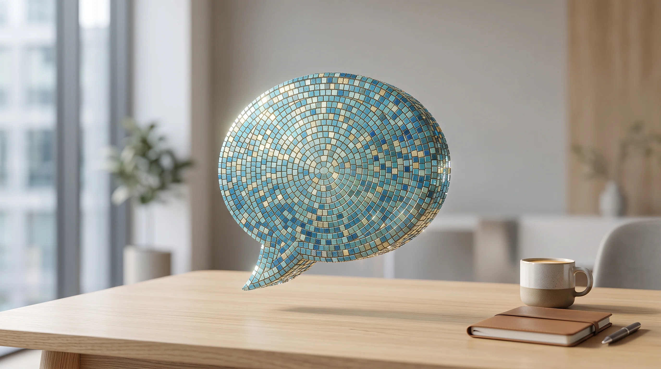 Digital illustration for article section "The 'Siri for Employees' Vision" in "Leena AI scales agentic workforce platform to 300+ enterprises" - A clean, minimalist conceptual representation of a conversational enterprise AI assistant, featuring...