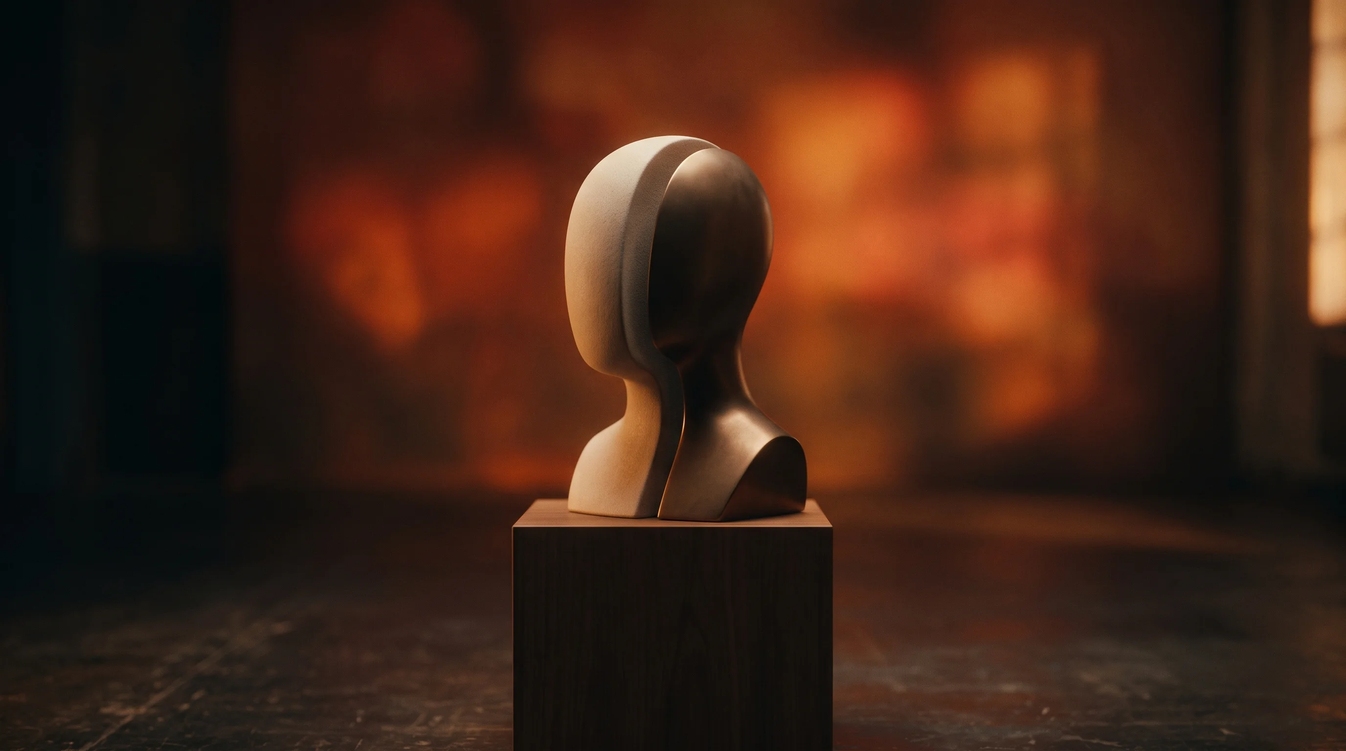 Digital illustration for article section "Content Section 3" in "Ojin launches real-time AI agents with photorealistic faces" - A sleek, minimalist abstract sculptural bust representing a conversational avatar, visually separati...