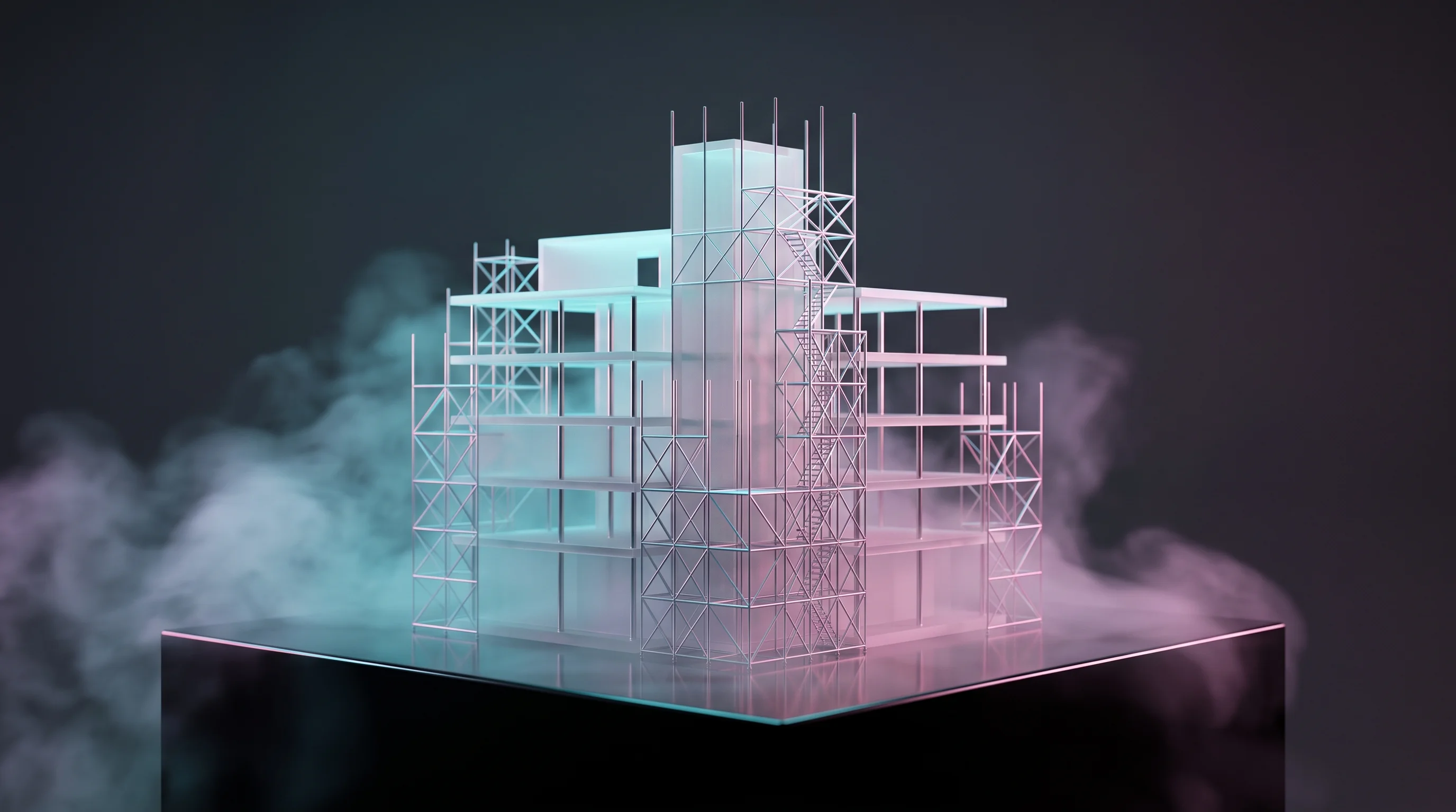 Digital illustration for article section "Content Section 4" in "Odyssey Energy raises $74M to expand solar financing platform" - A sleek, minimalist architectural model of a modern structure mid-construction, standing solitary on...