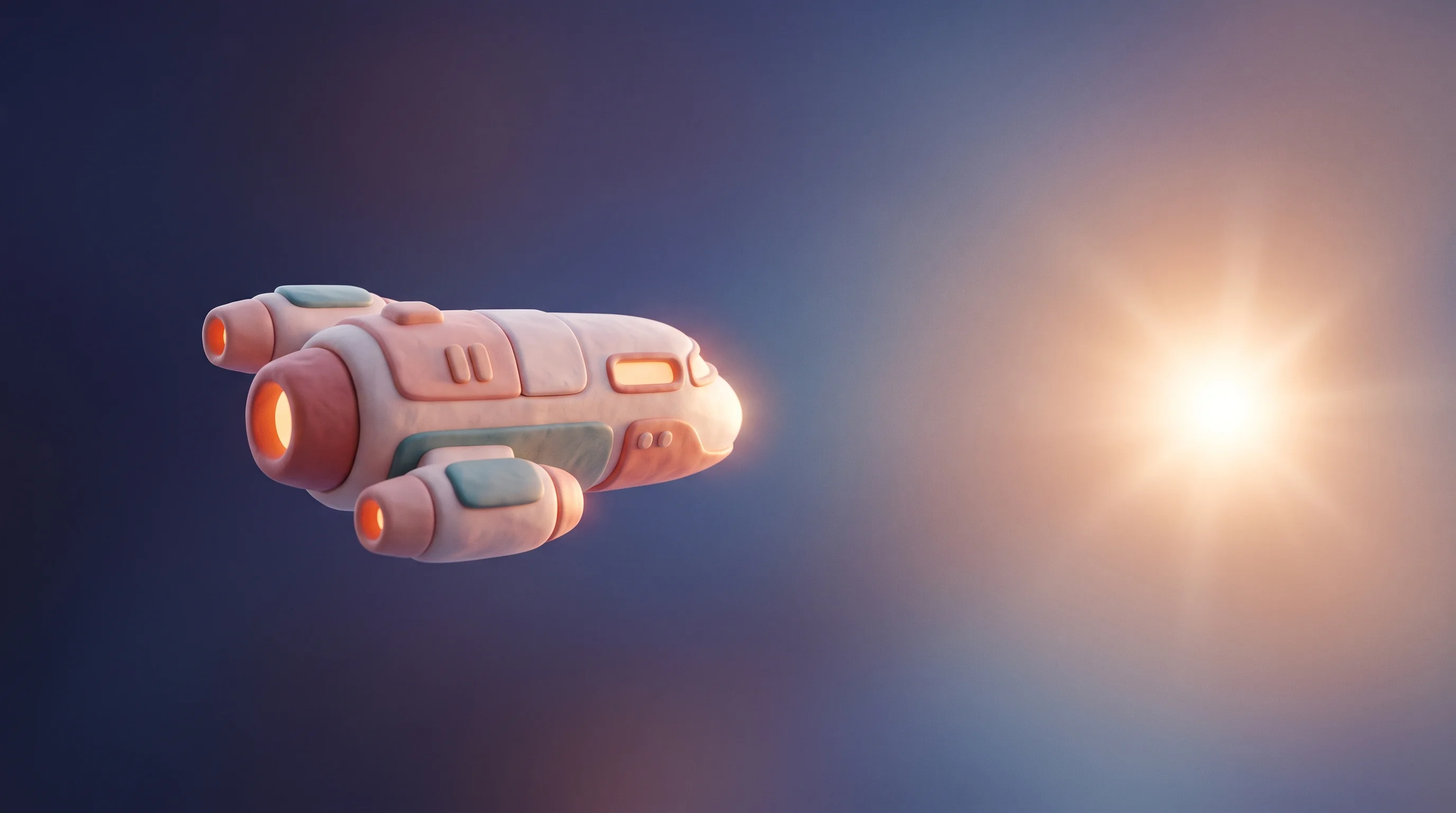 Digital illustration for article section "Content Section 3" in "Physical Superintelligence raises $58M for AI physics lab" - A minimalist and conceptual 3D clay render of a small, modern spacecraft embarking on a journey towa...