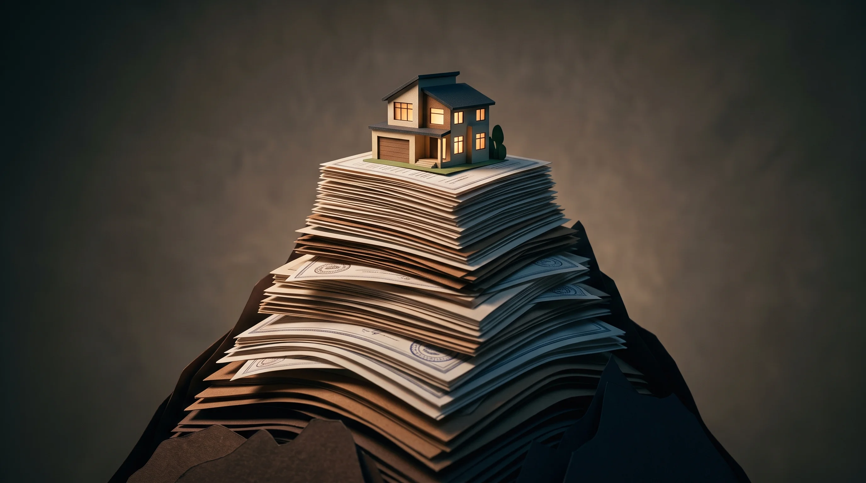 Digital illustration for article section "Content Section 2" in "Sonic Fire Tech raises $15M for sound-based fire suppression" - A conceptual 3D papercraft diorama of a miniature, modern residential home resting securely at the p...