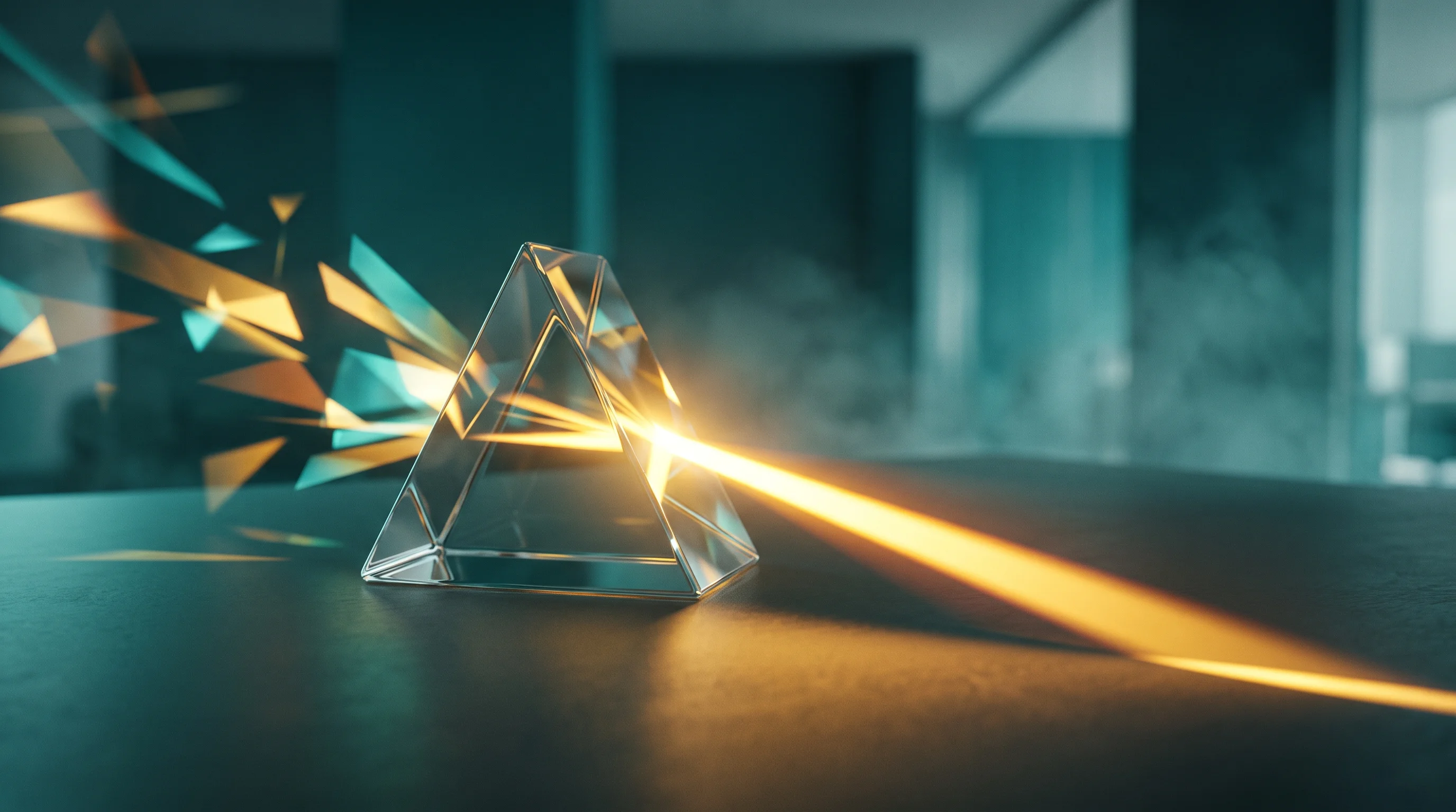 Digital illustration for article section "Content Section 2" in "Lasso raises $30M to secure enterprise AI agents" - A sleek, minimalist optical glass prism resting on a smooth, uncluttered surface, acting as a concep...