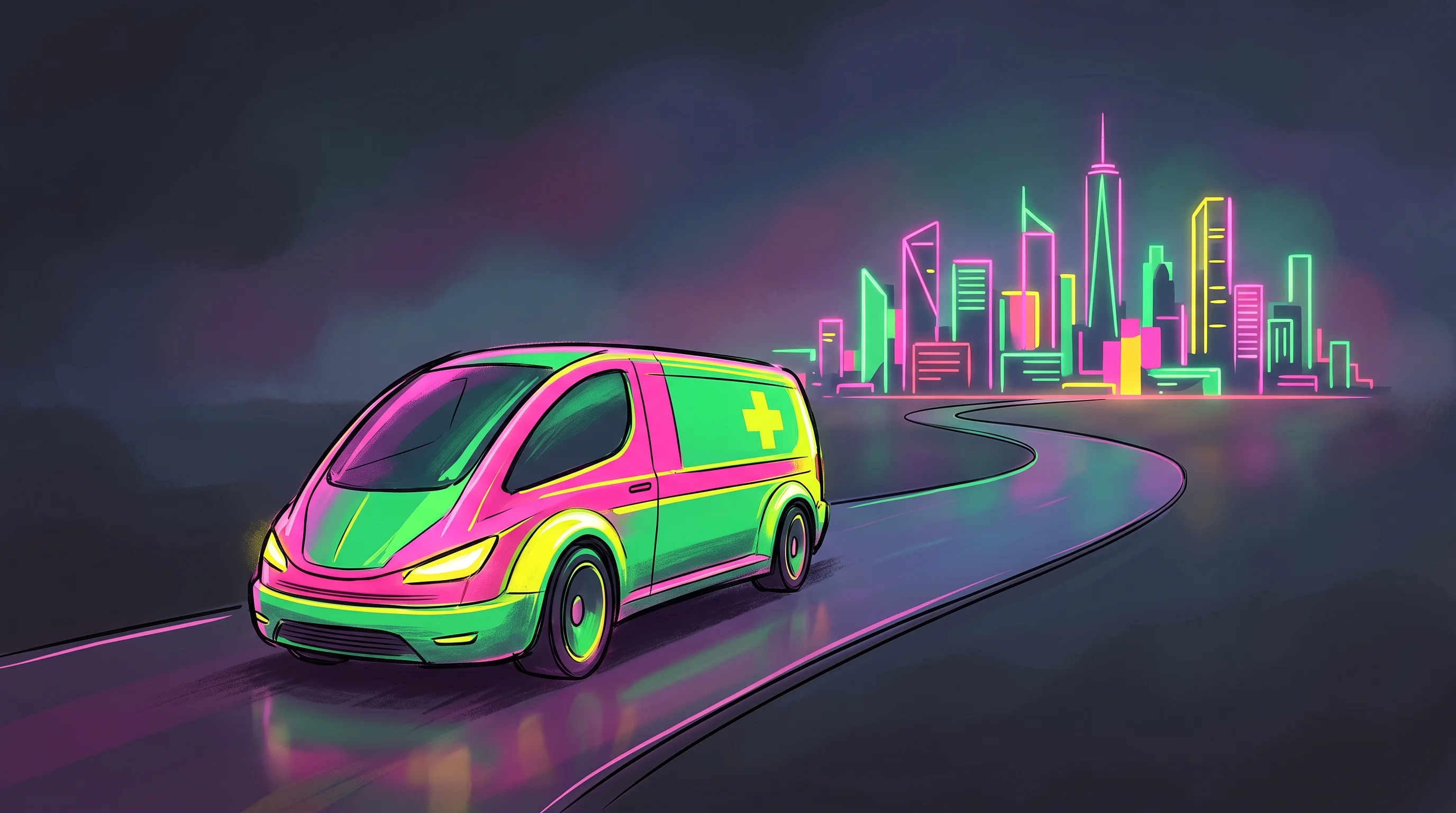 Digital illustration for article section "Content Section 3" in "Medulance raises $2.5M to expand India ambulance network" - A minimalist, sleek medical transport vehicle moving dynamically forward along a smooth, uncluttered...