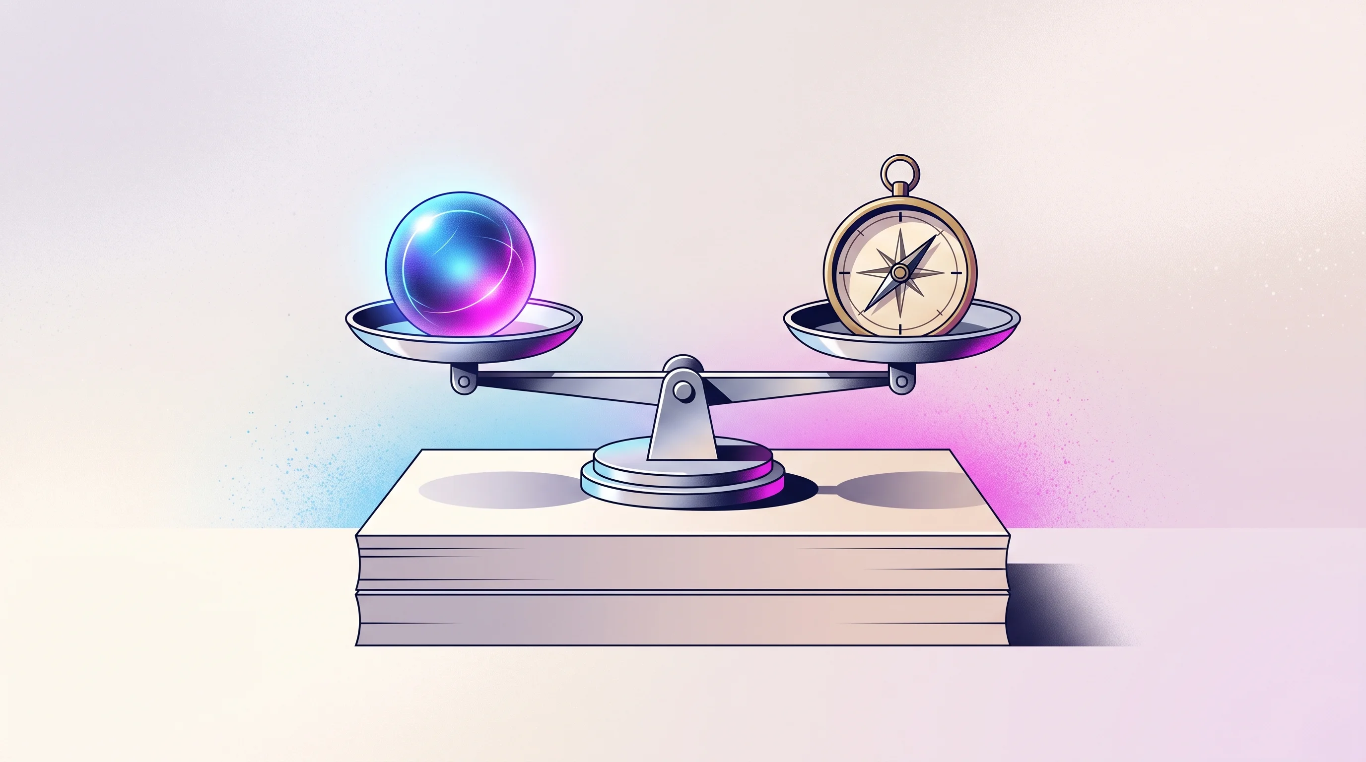 Digital illustration for article section "Content Section 3" in "83 Sciences mines $100B in discarded lab data with AI" - A minimalist and conceptual illustration of a sleek, modern balancing scale resting on a clean stack...