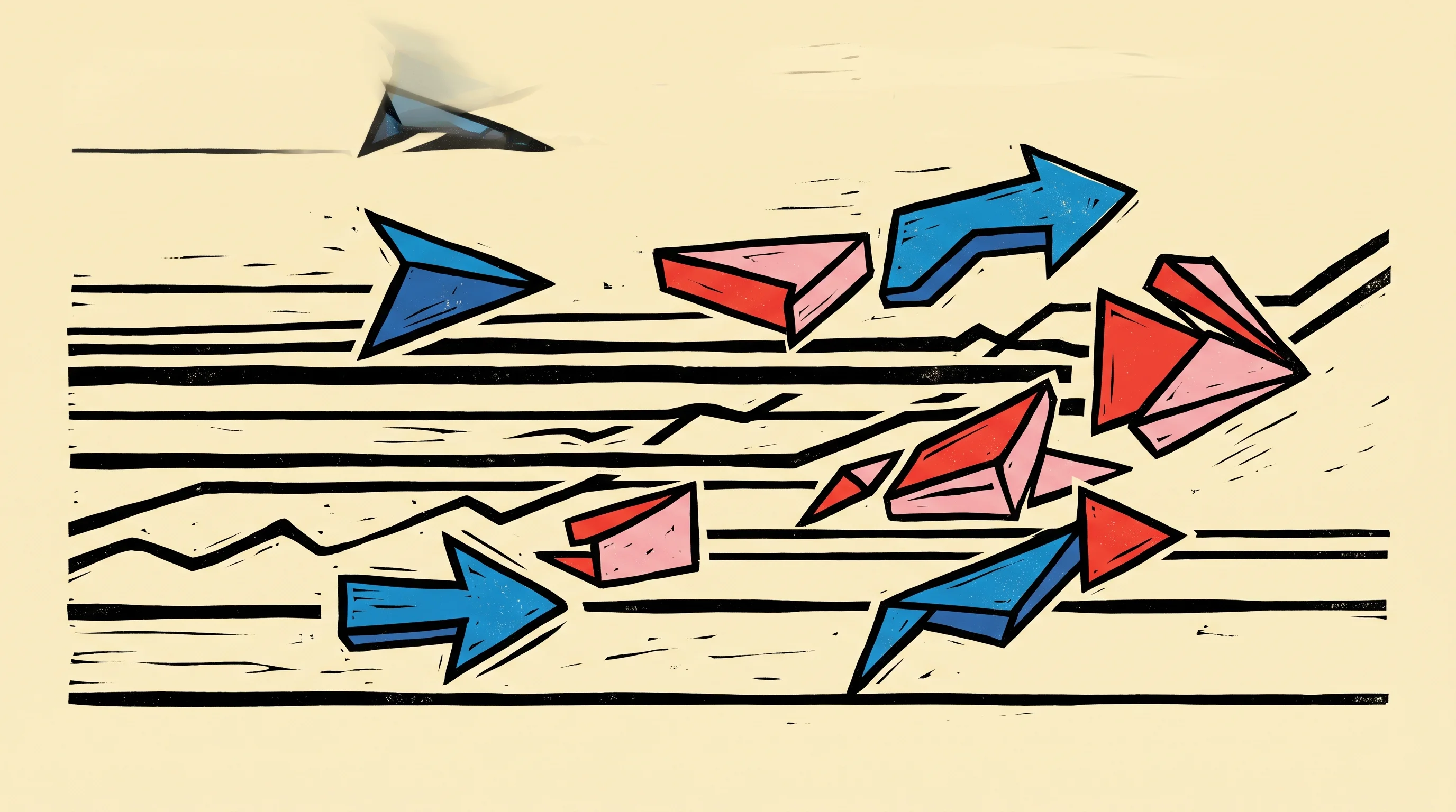 Digital illustration for article section "Crowded Field" in "Simetrik launches AI Agent for autonomous finance control" - A minimalist, conceptual illustration depicting a "crowded field" of competition in the financial se...