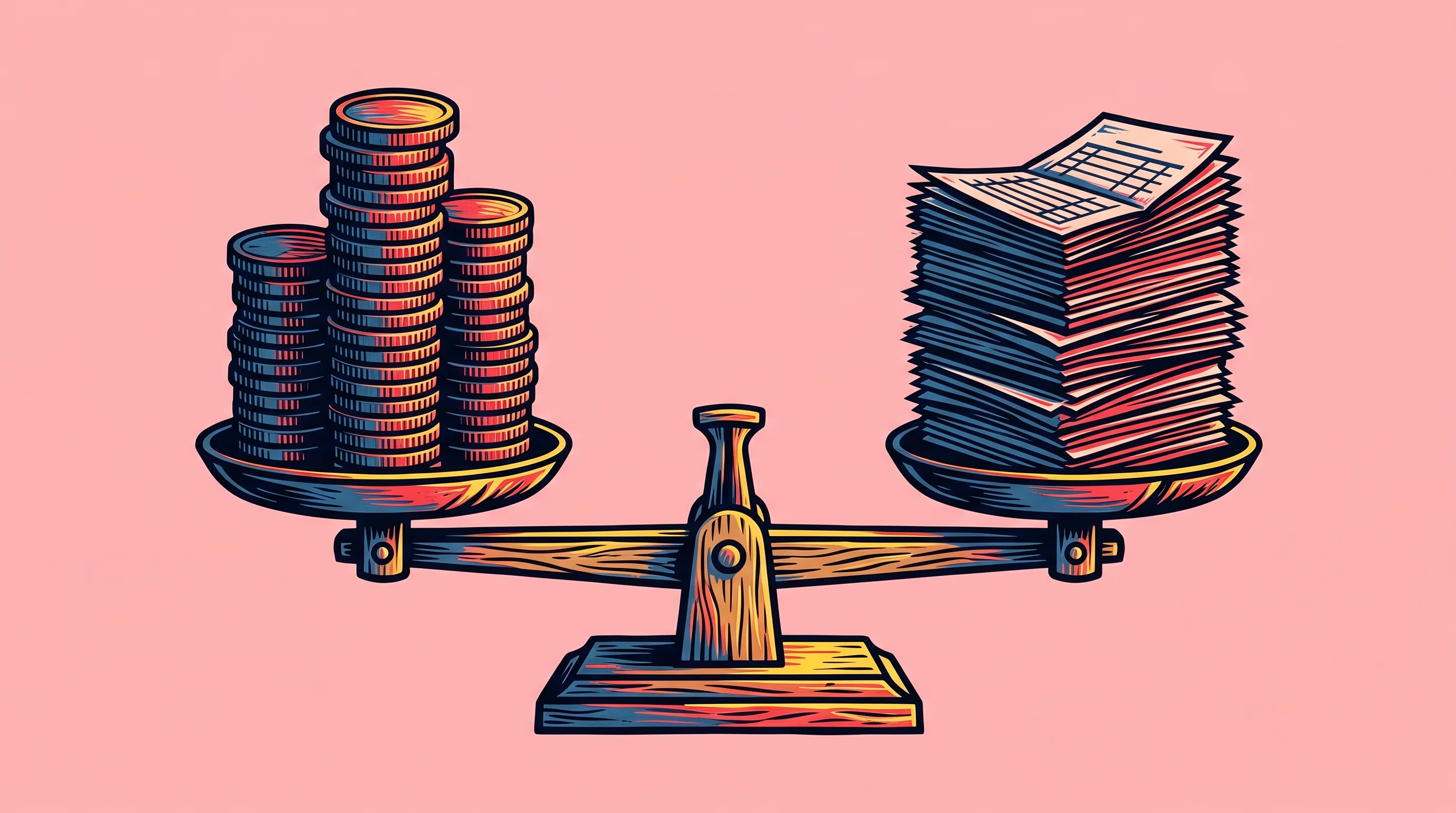 Digital illustration for article section "Traction and Scale" in "Simetrik launches AI Agent for autonomous finance control" - A clean, minimalist conceptual illustration of a monumental balancing scale holding perfectly aligne...