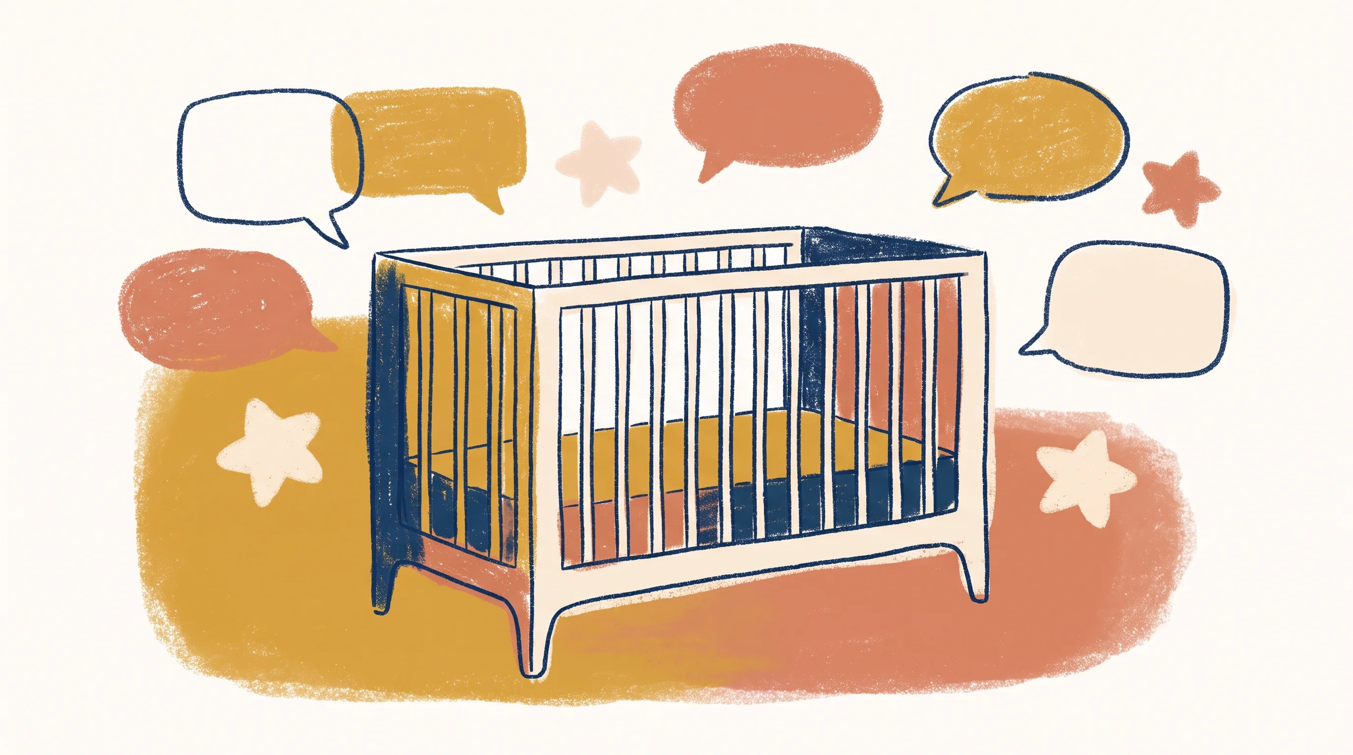 Digital illustration for article section "Content Section 4" in "Cradlewise raises $12M to scale AI-powered infant sleep tech" - A sleek, modern premium baby crib stands as the central focal point in a minimalist, uncluttered nur...