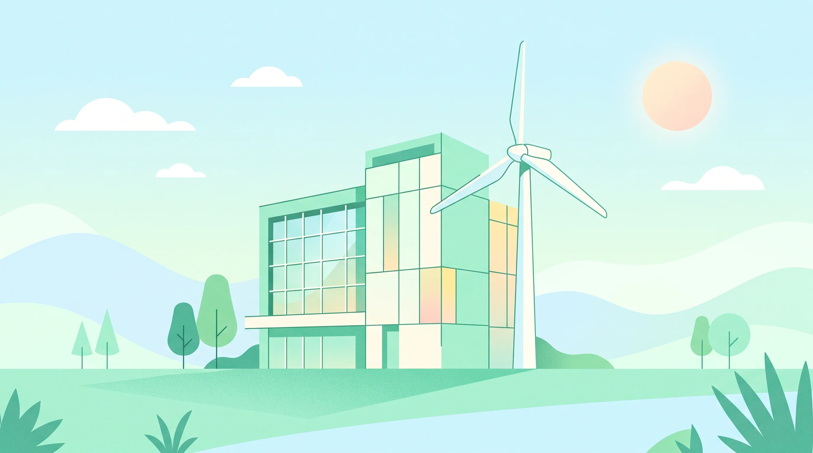 Digital illustration for article section "Content Section 2" in "Veridue raises $4M to speed energy due diligence with AI" - A conceptual, minimalist flat vector illustration representing the quiet development phase of renewa...