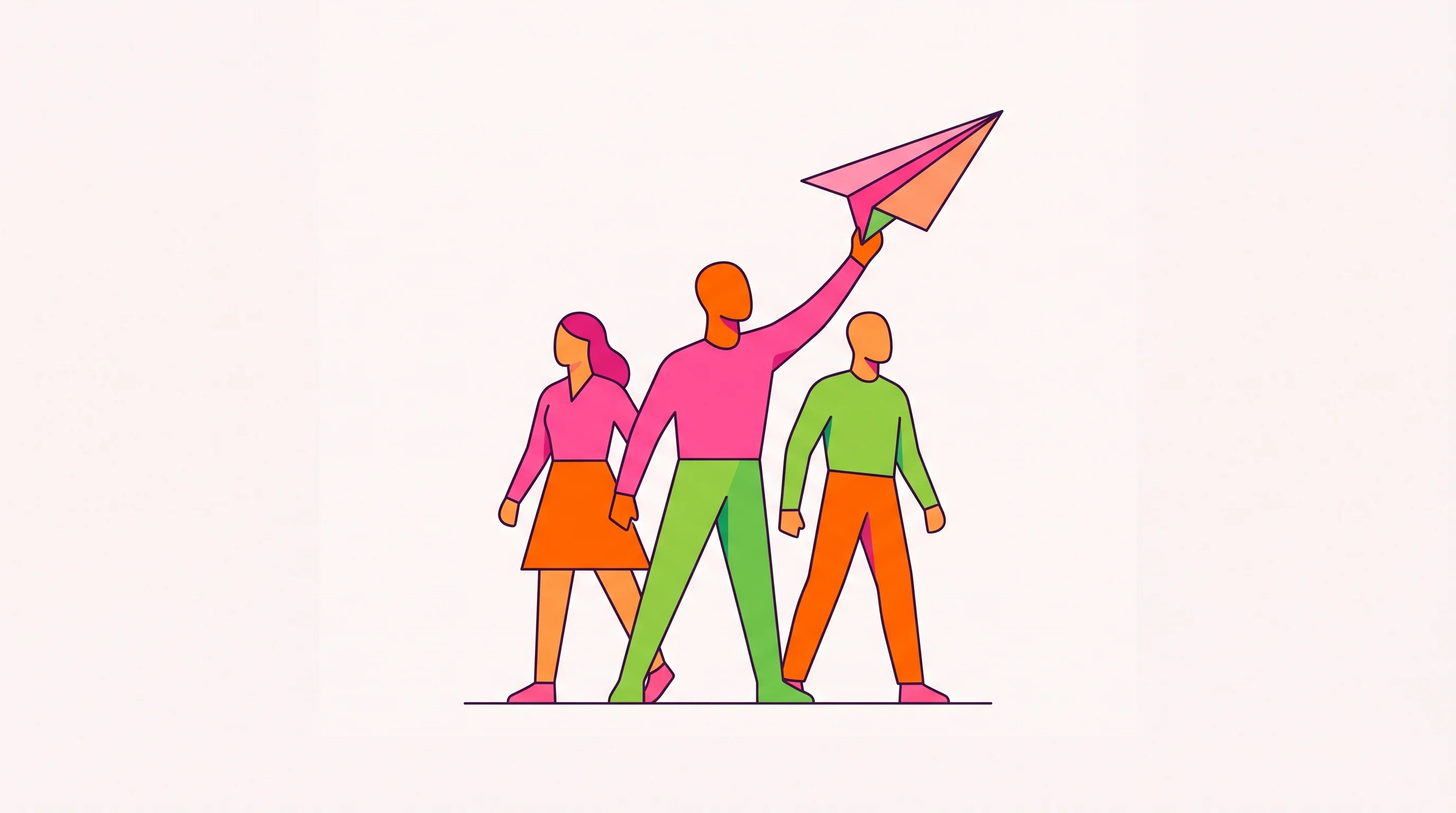 Digital illustration for article section "Content Section 2" in "Pacific launches modular data centers for stalled sites" - A clean, minimal flat vector style illustration conceptually representing a three-person startup tea...