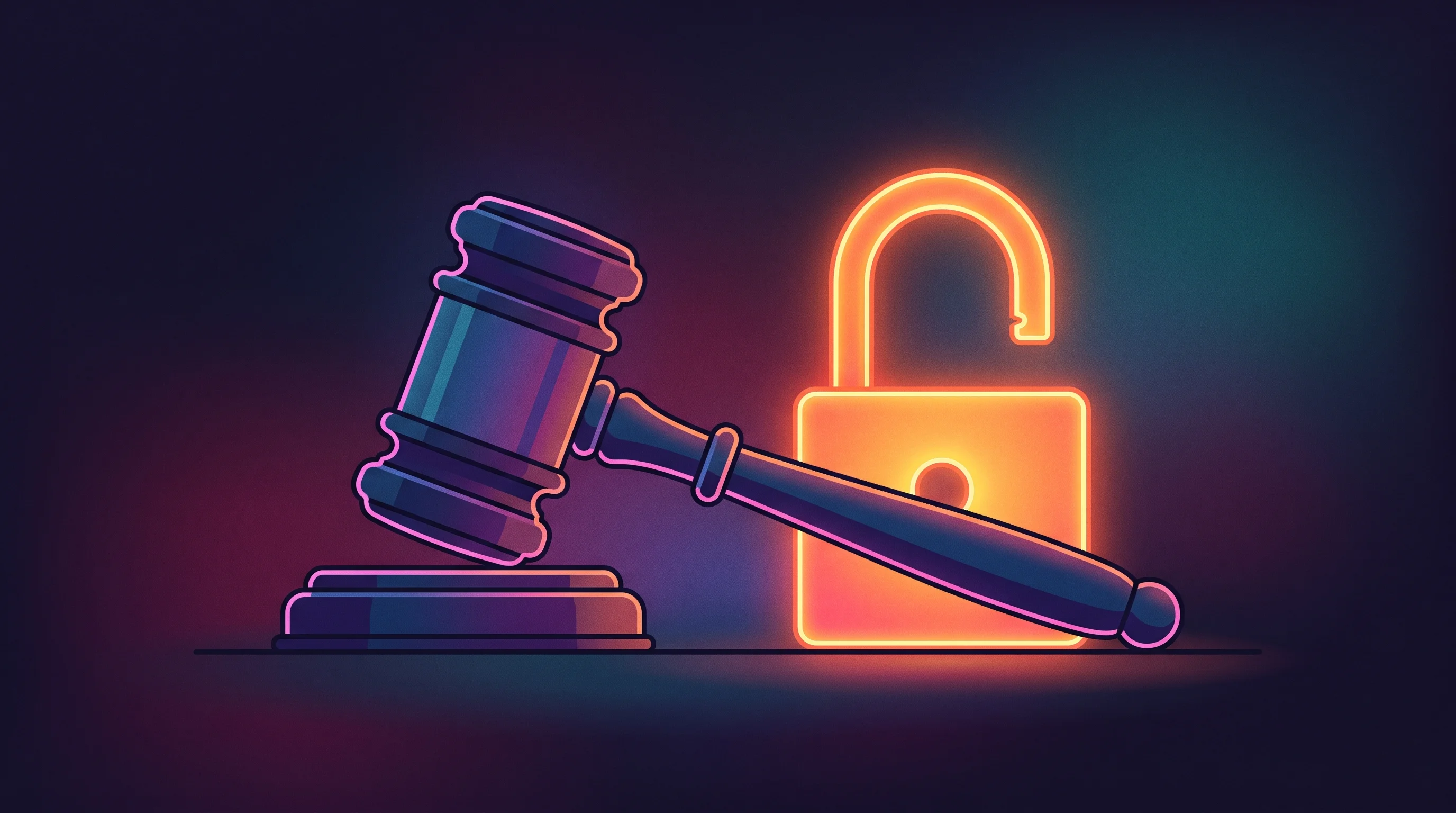 Digital illustration for article section "Three Pressures" in "Perceptron ML trains AI on law firms' own case files" - A minimalist, conceptual illustration of a stylized judge's gavel resting beside an open, glowing pa...