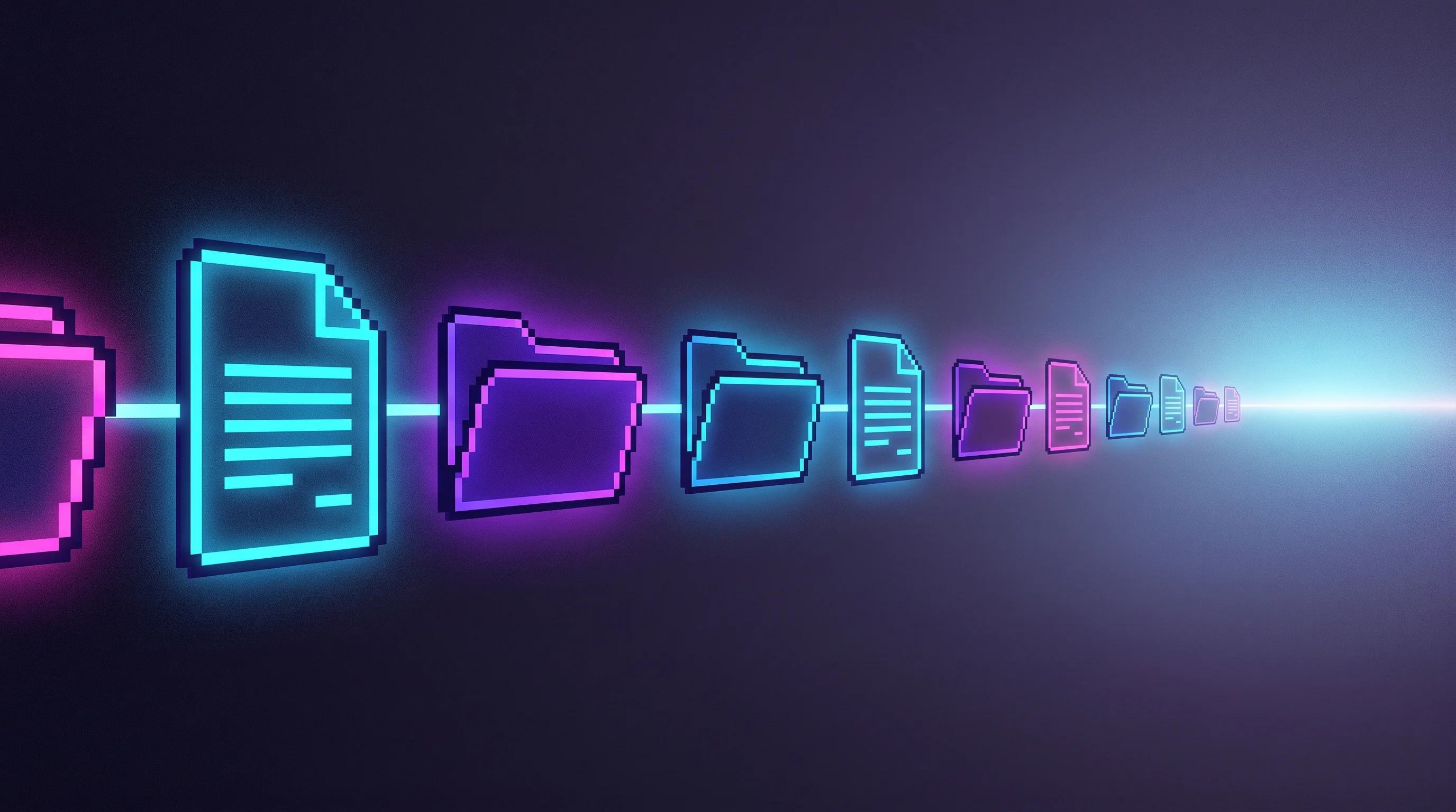 Digital illustration for article section "What Comes Next" in "Perceptron ML trains AI on law firms' own case files" - A minimalist and conceptual visual representation of end-to-end automated workflows, featuring a sin...