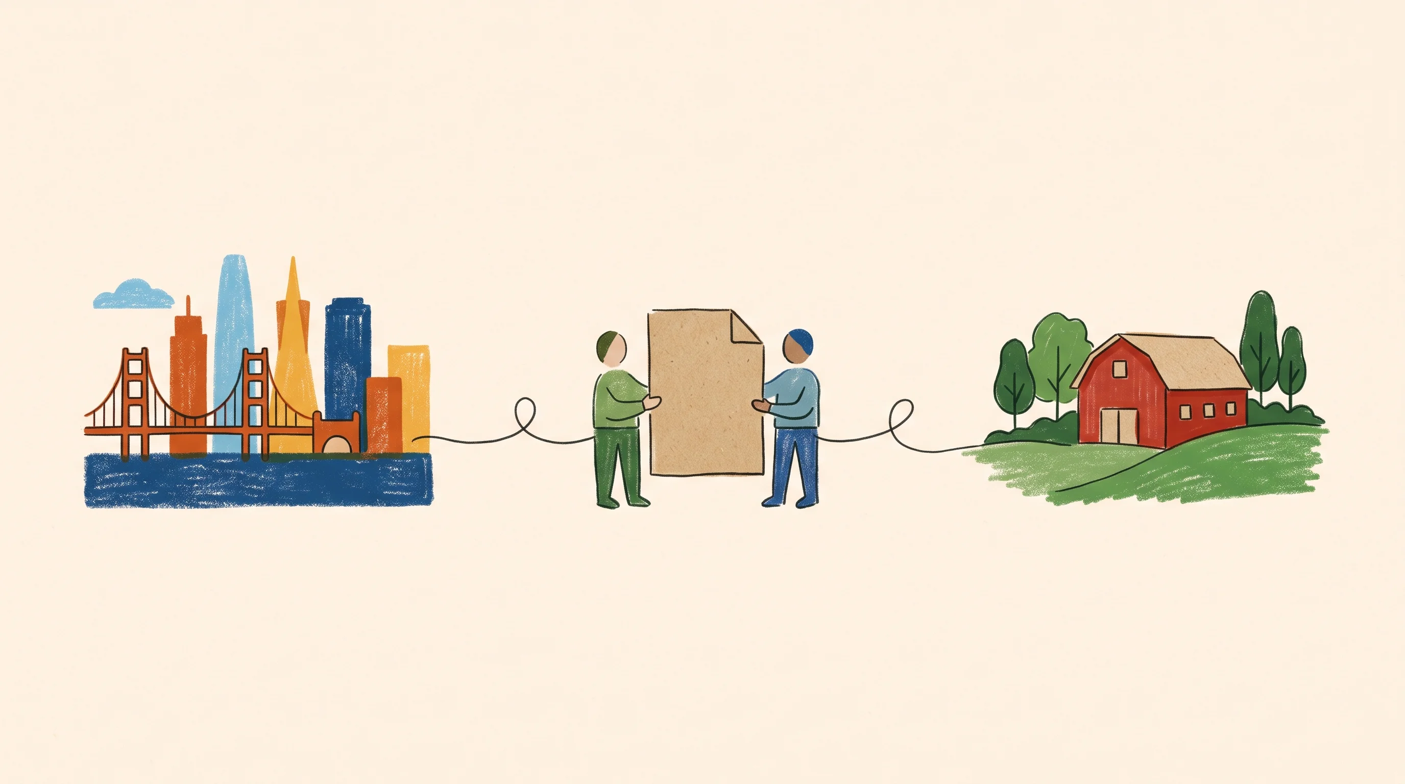 Digital illustration for article section "Content Section 5" in "Tsenta reaches $3M ARR in three months with AI job agent" - A clean and minimal conceptual illustration representing a two-person operation spanning across the ...
