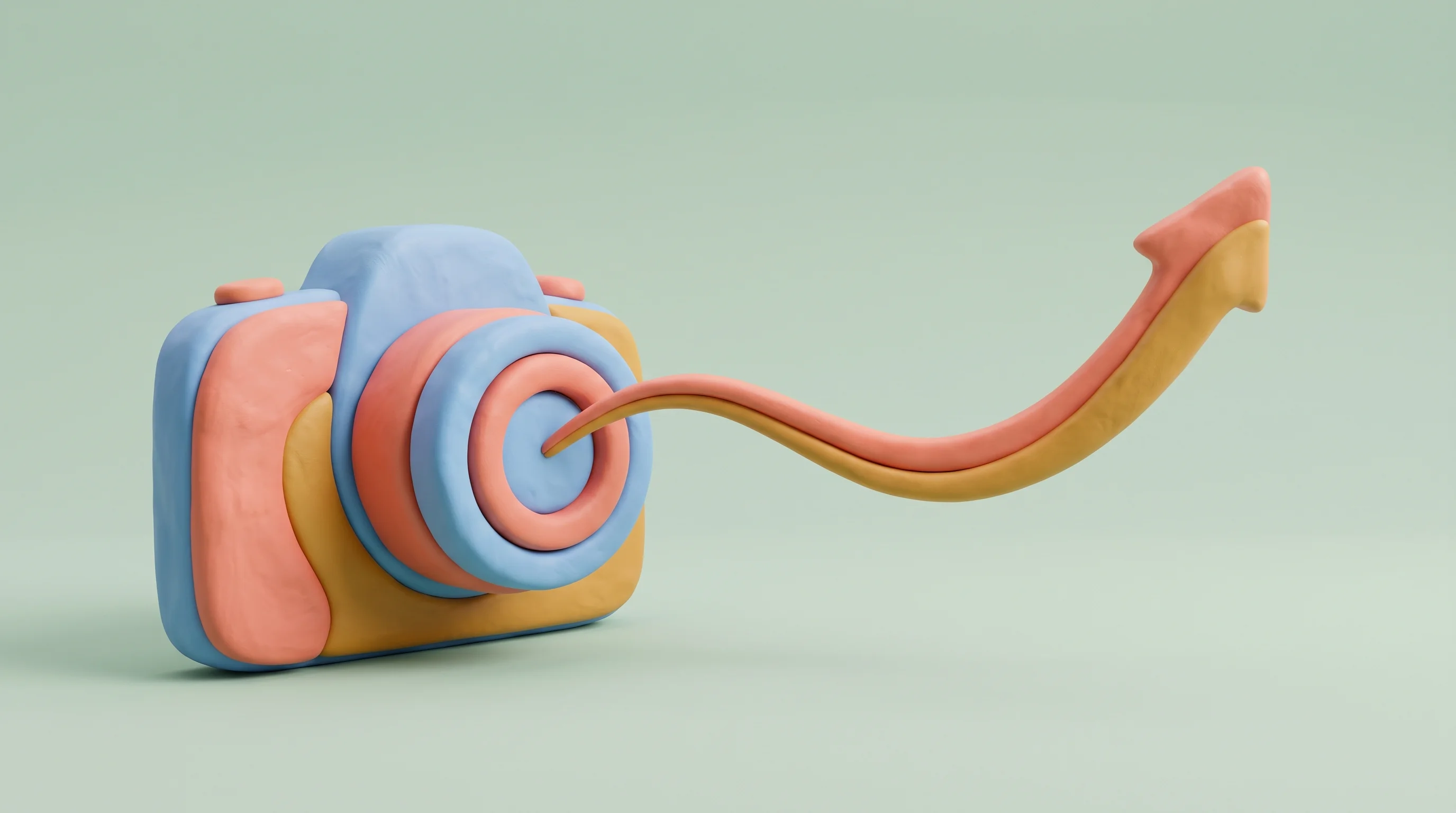Digital illustration for article section "Content Section 4" in "OpenVector launches AI that turns cameras into autonomous workers" - A minimalist 3D clay style representation of real-time camera technology, featuring a stylized, mode...