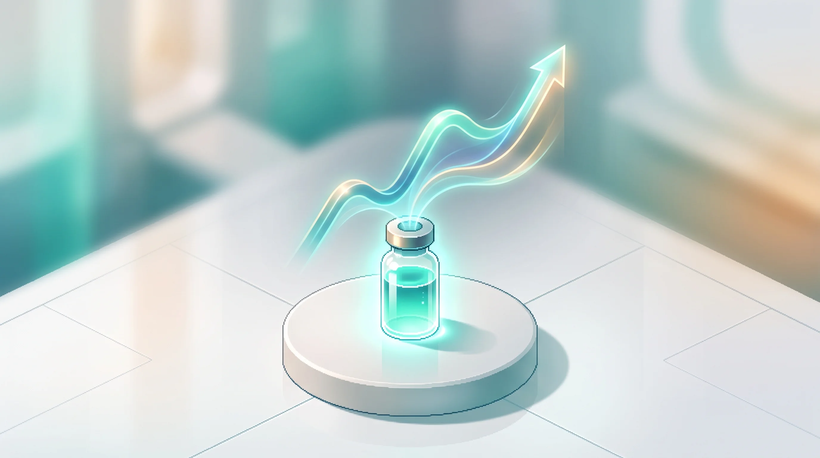 Digital illustration for article section "Content Section 2" in "BrainChild Bio raises $116M to advance DIPG brain cancer therapy" - A clean, minimalist top-down isometric view of a conceptual medical research scene, focusing on a si...