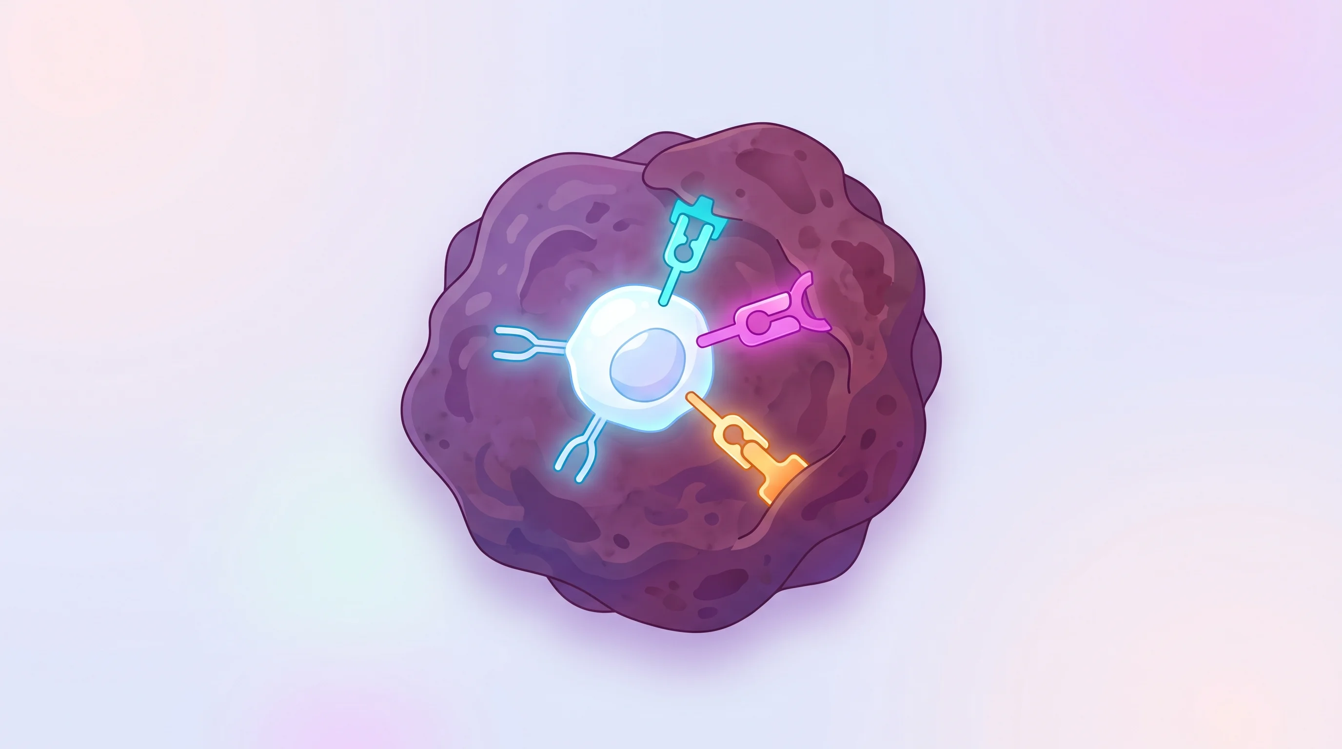 Digital illustration for article section "Content Section 3" in "BrainChild Bio raises $116M to advance DIPG brain cancer therapy" - A clean, minimalist isometric conceptual illustration representing a triple-target CAR-T therapy for...
