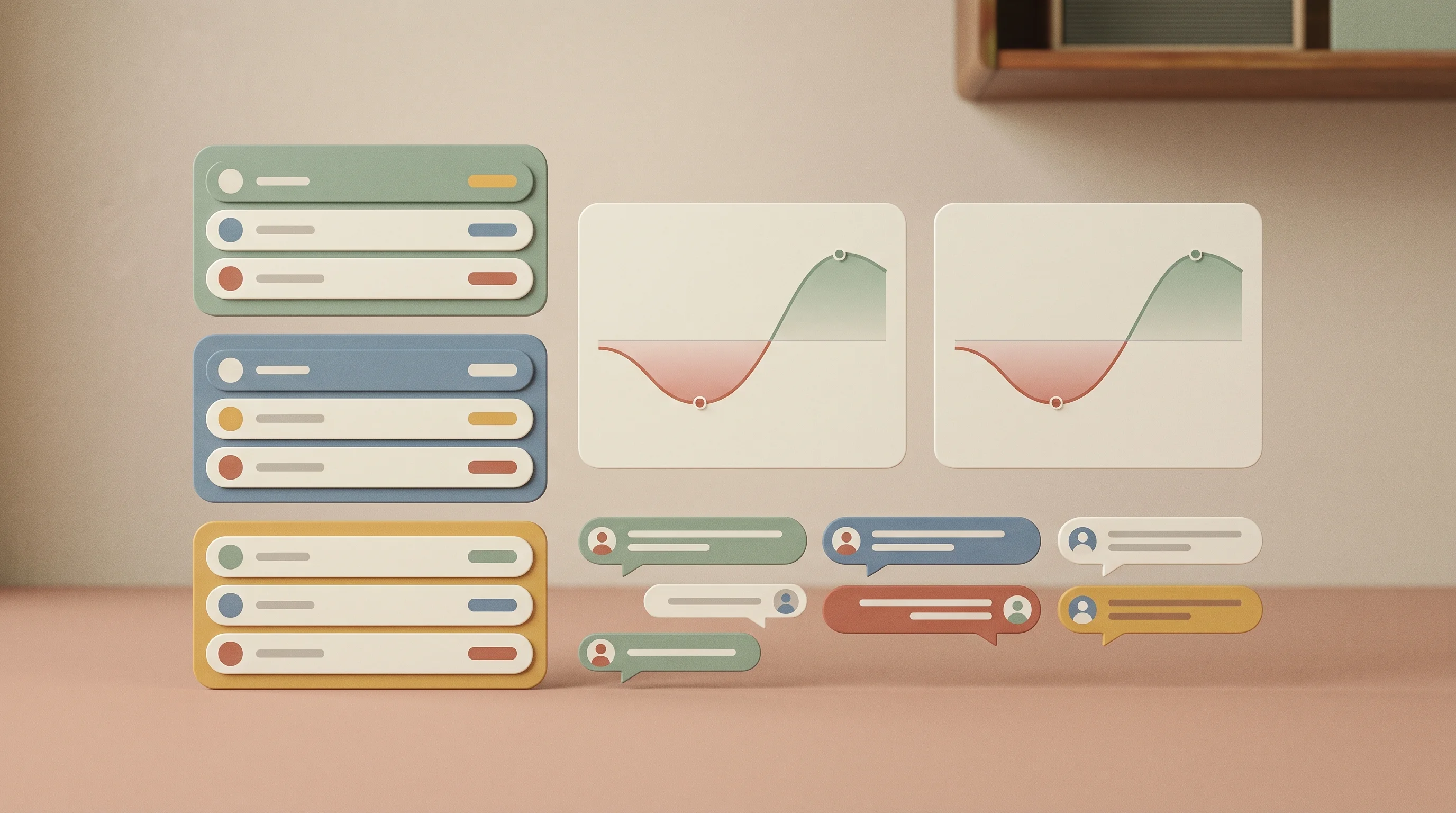 Digital illustration for article section "Content Section 3" in "FOMO Labs' DEX hits 1.9M users with 30-second onboarding" - A clean, minimalist conceptual representation of a modern social trading feed, featuring neatly arra...