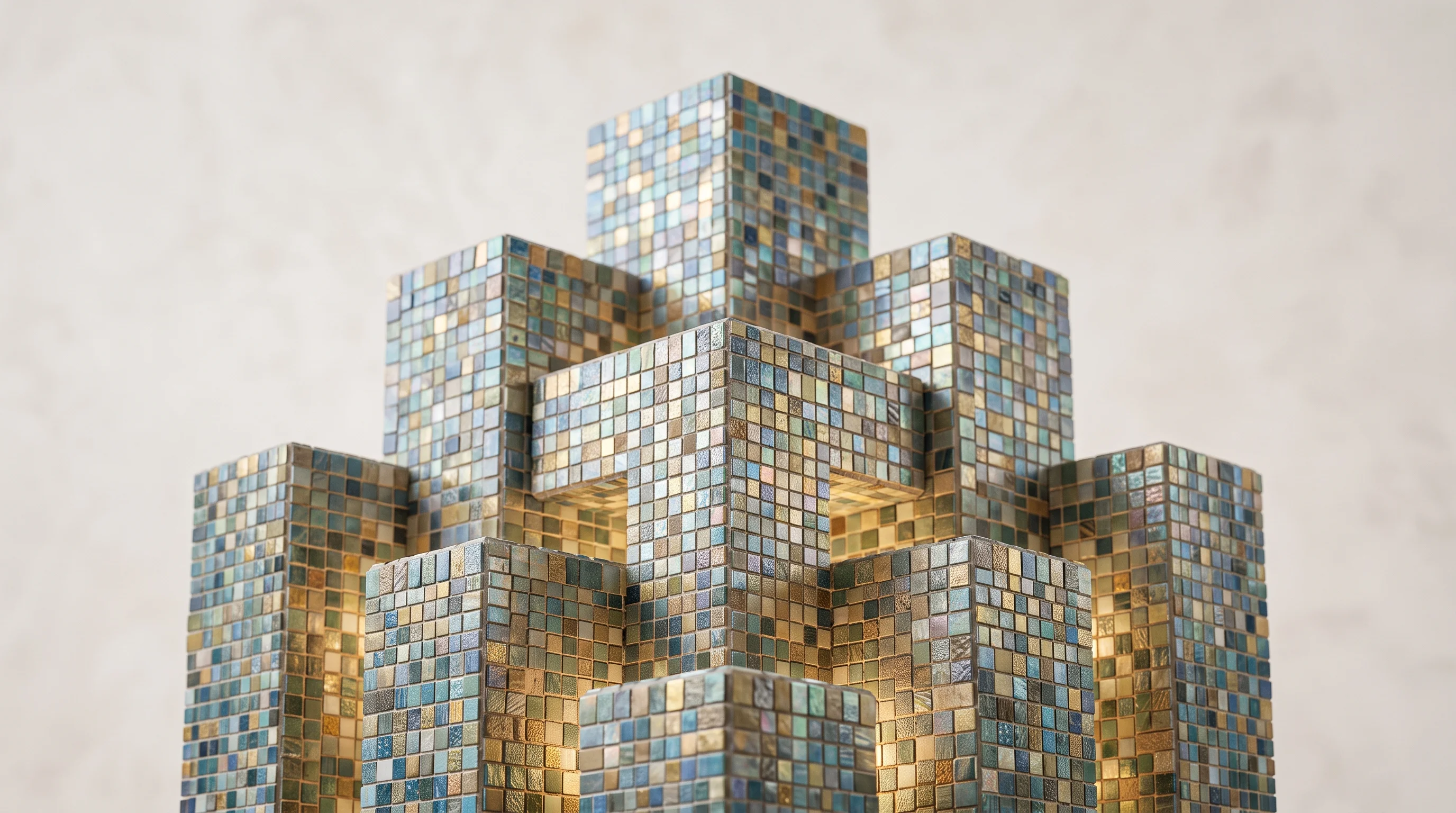 Digital illustration for article section "Content Section 3" in "dappOS launches xBubble to simplify AI with natural language" - A clean, minimal composition featuring a series of interlocking architectural blocks forming a stron...