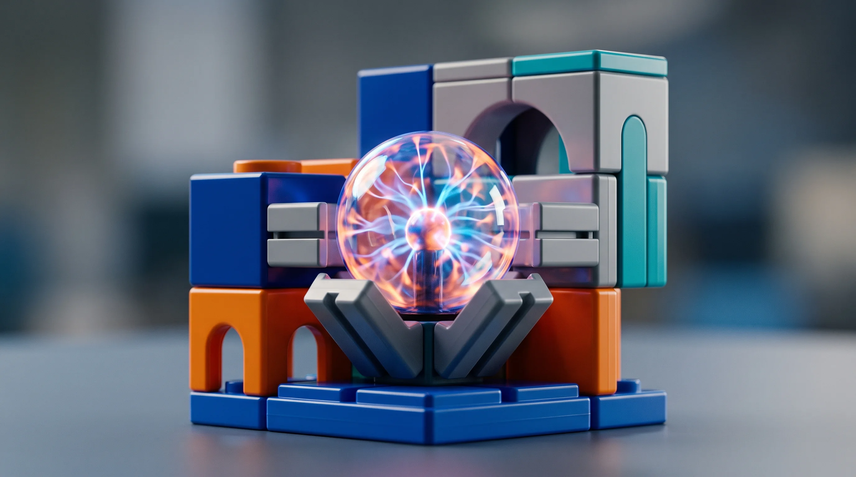 Digital illustration for article section "Content Section 2" in "Fusionality raises $3.7M for fusion reactor control systems" - A macro photography shot of a glowing, translucent orb of plasma energy resting securely within a st...