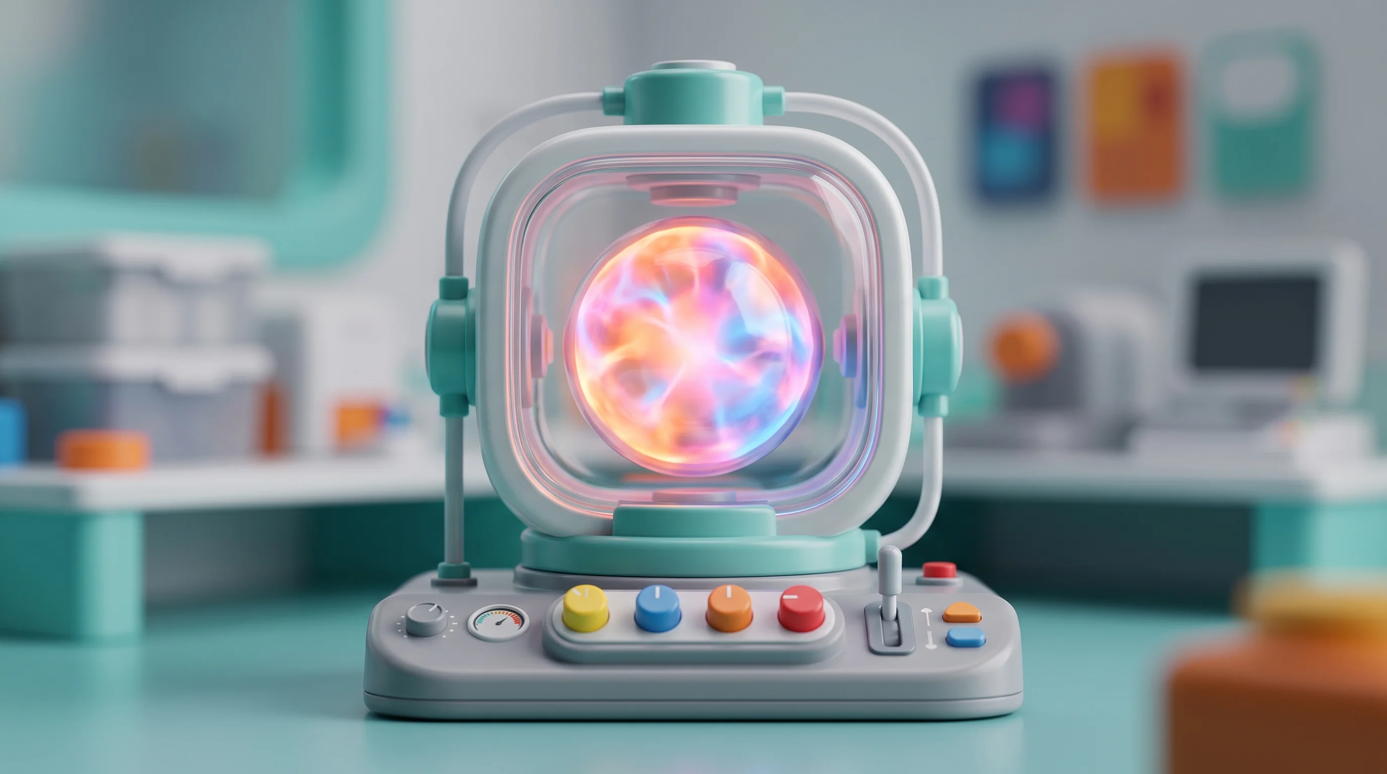 Digital illustration for article section "Content Section 4" in "Fusionality raises $3.7M for fusion reactor control systems" - A macro photography shot of a conceptual plasma control and diagnostic containment unit, rendered en...