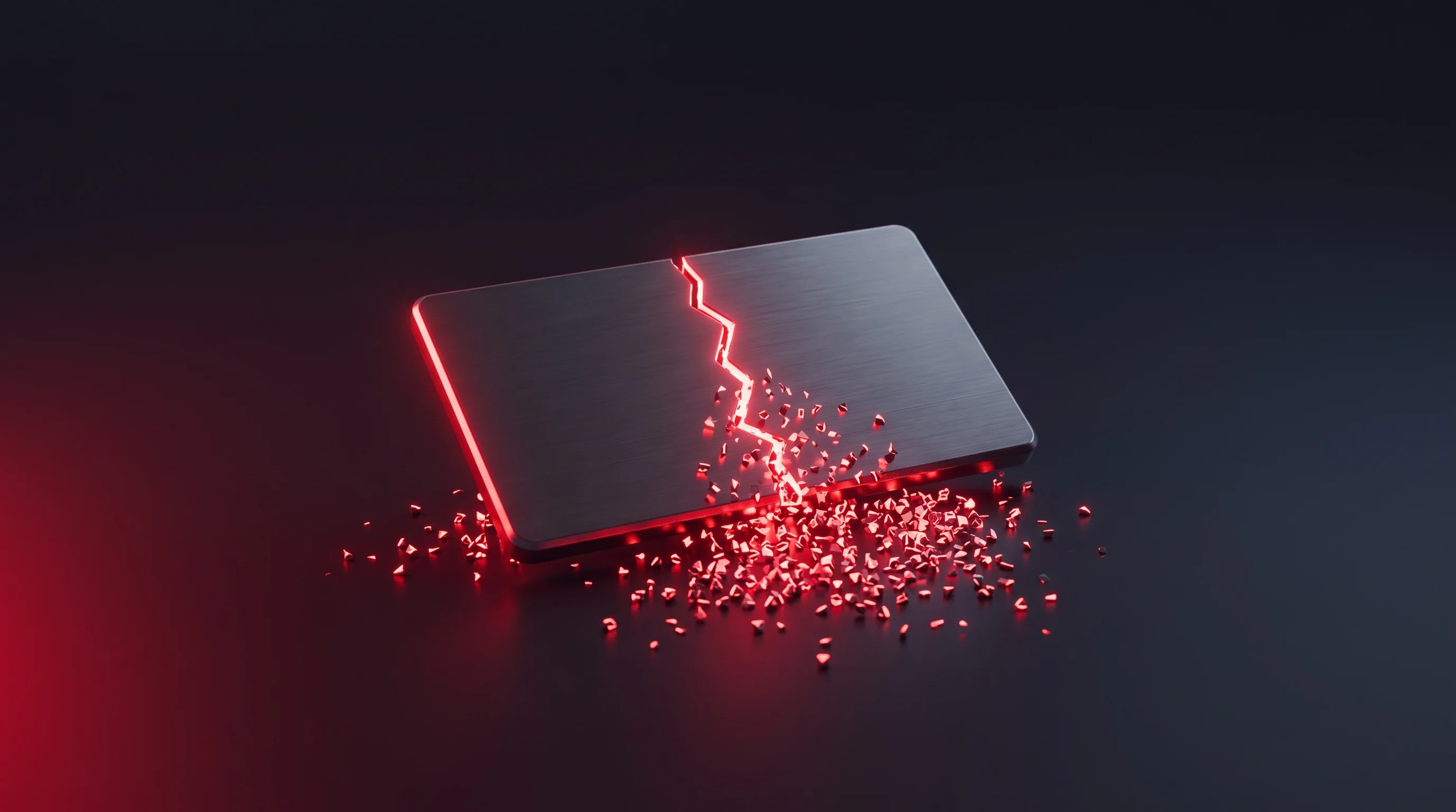 Digital illustration for article section "Content Section 2" in "Cymphony raises $25M to govern AI agents in enterprise" - A minimalist and conceptual visualization of an accumulating cybersecurity breach, featuring a singl...