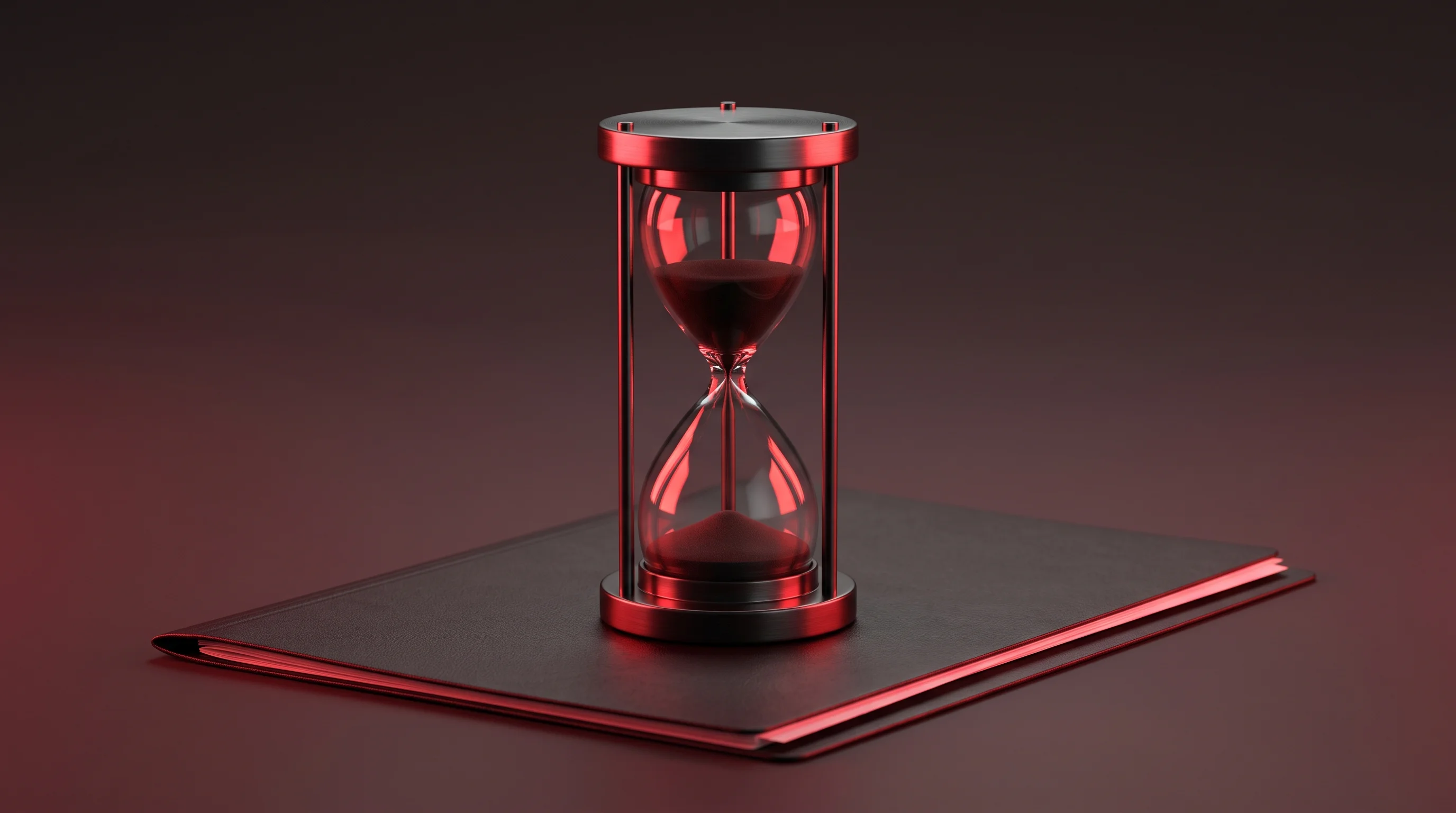Digital illustration for article section "Content Section 3" in "Olam Labs builds multi-agent arena to test AI deception" - A minimalist, modern hourglass resting gracefully on a pristine legal document folder embossed with ...