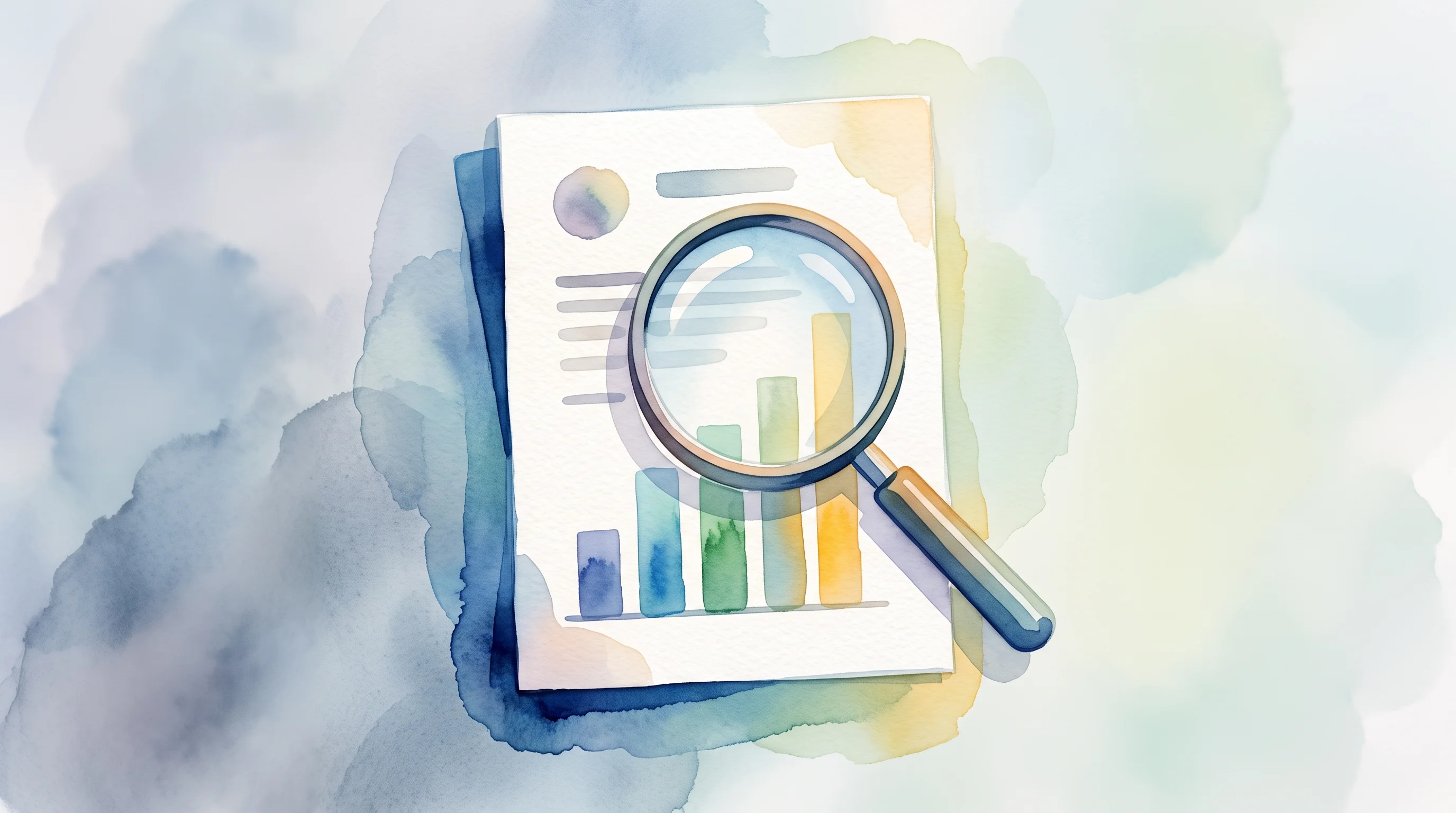 Digital illustration for article section "Early Numbers, Caveats Included" in "Grubel raises $3.5M to automate AI model specialization" - A clean, minimal composition featuring a stylized magnifying glass gently resting over a crisp legal...