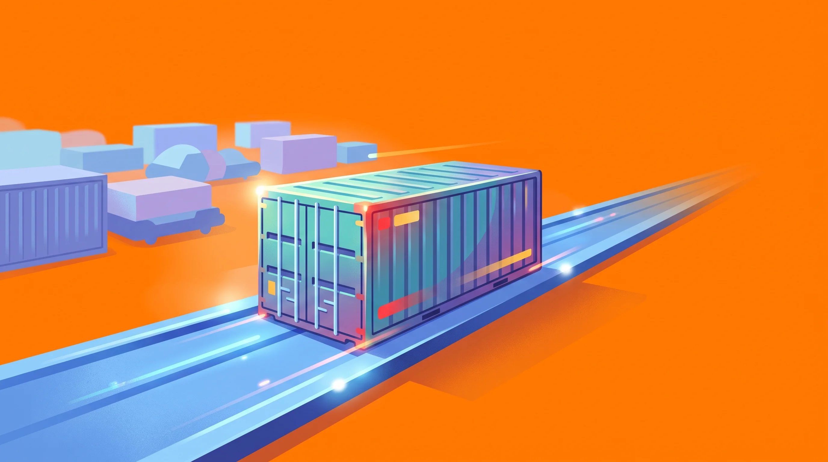 Digital illustration for article section "Content Section 3" in "Overroute raises $5.5M to automate freight operations" - A dynamic, conceptual illustration representing modern freight brokerage and massive-scale in-house ...