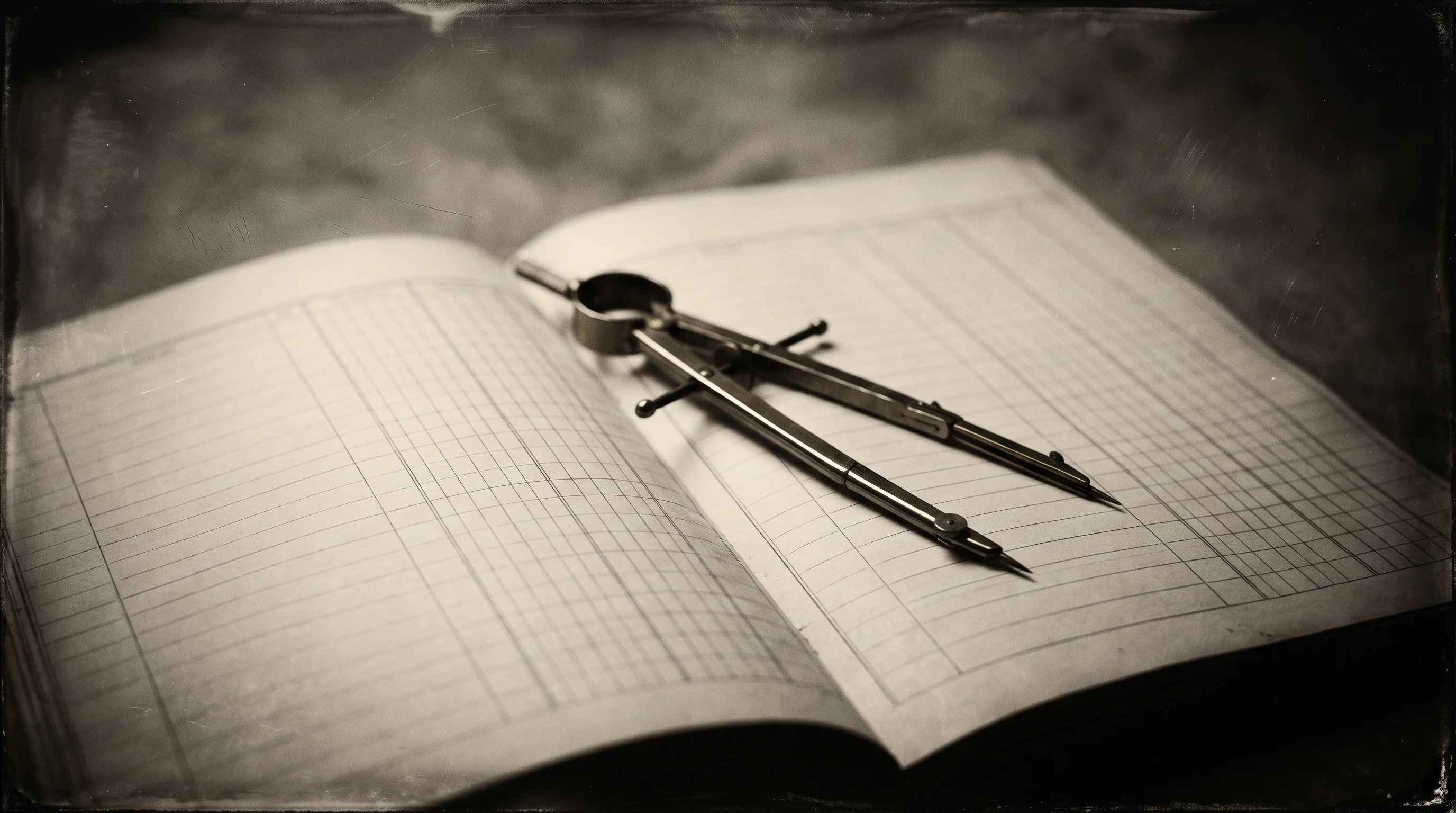 Digital illustration for article section "Content Section 2" in "Harmoni raises $10M to orchestrate factory operations with RFID" - A minimalist and conceptual still life featuring a classic metal drafting compass resting gracefully...