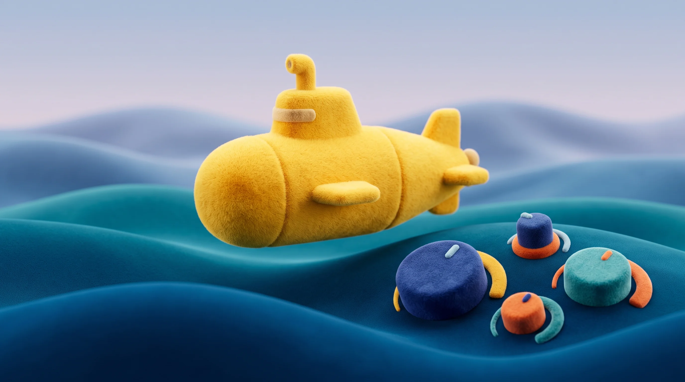 Digital illustration for article section "Content Section 2" in "Bluecore Energy raises $50M to build floating nuclear reactors" - A clean, minimal composition featuring a conceptual, stylized nuclear submarine and oversized naval ...